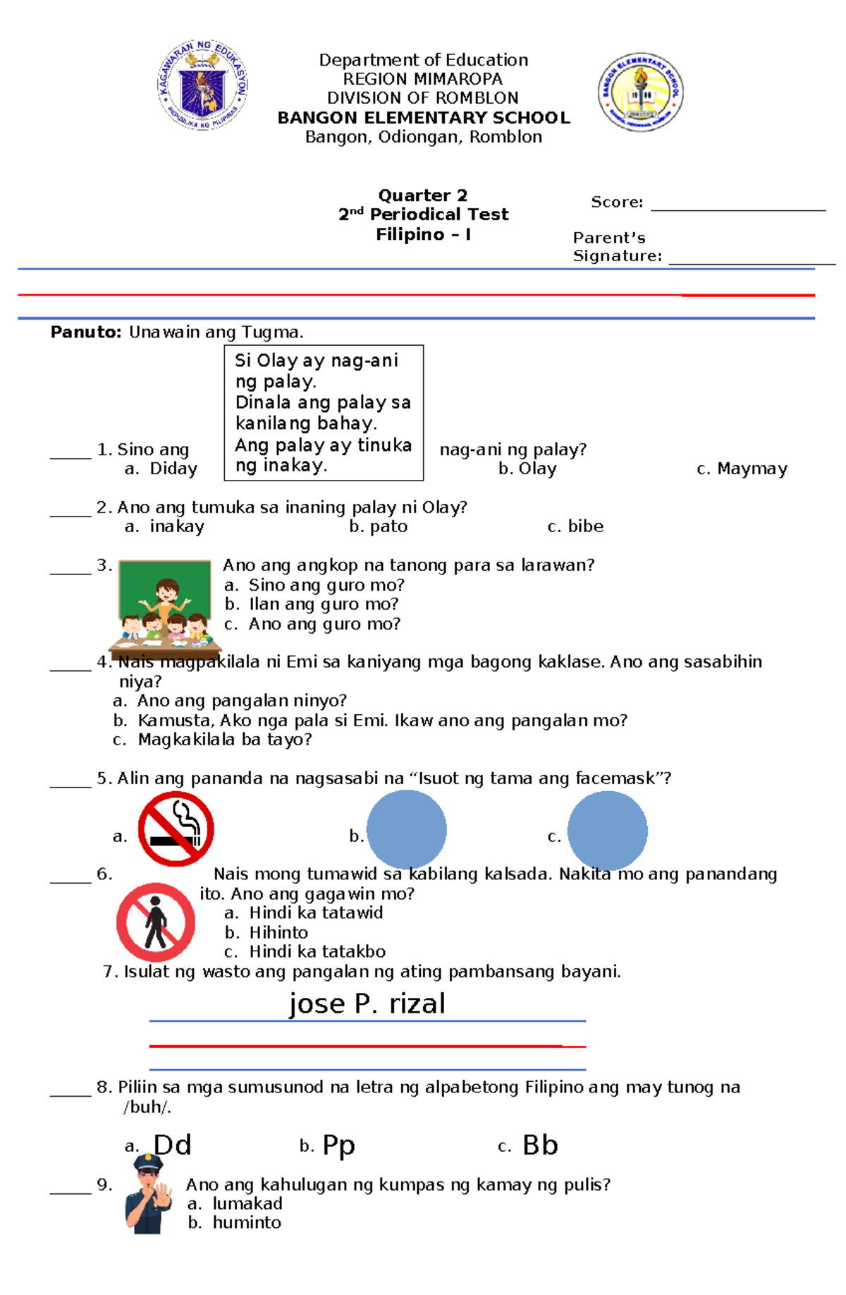 Filipino-2nd-PT - Quarter 2 Summative Test for Filipino I - Studocu