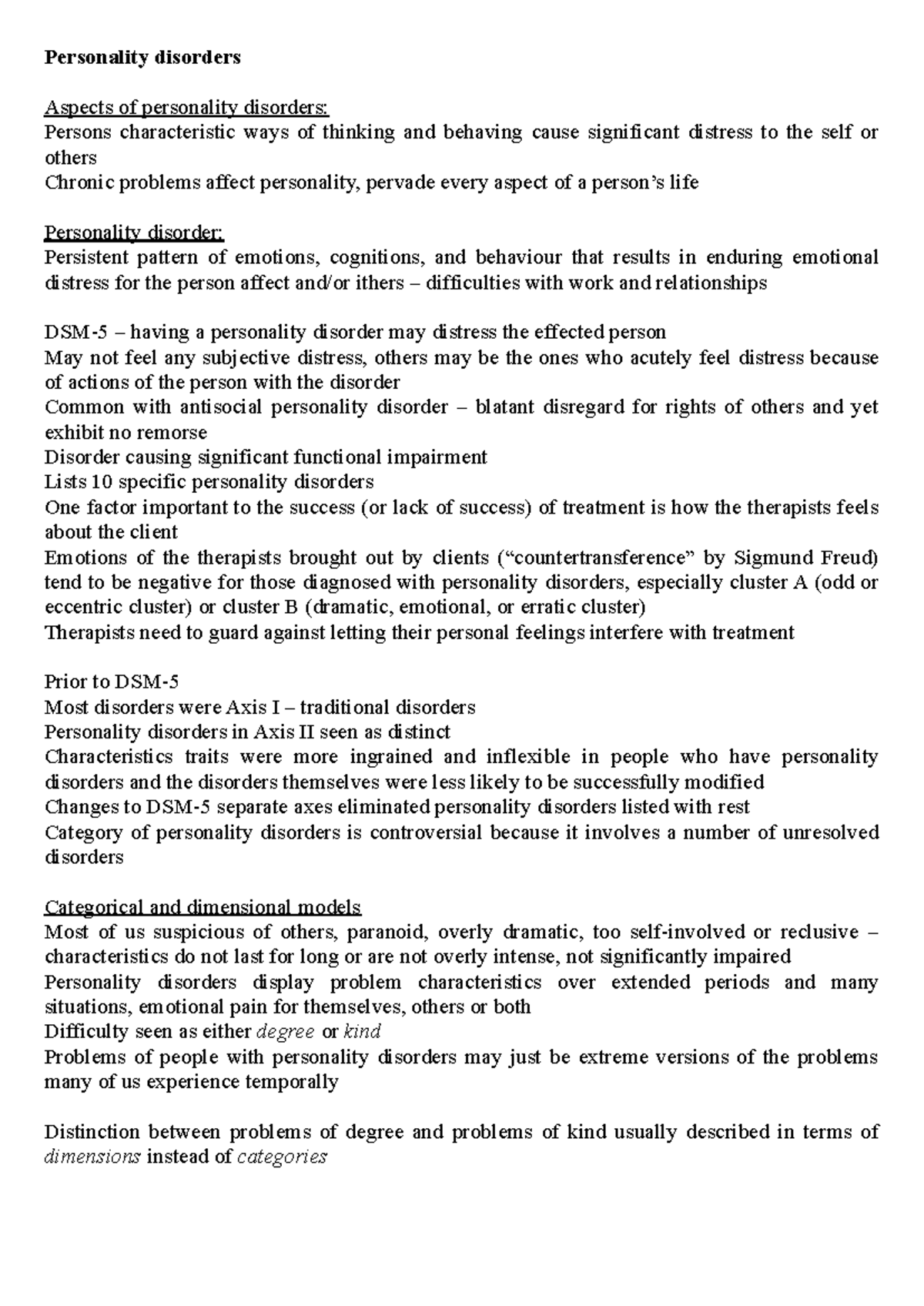 Chapter 12 Notes: Understanding Personality Disorders (PSY 101) - Studocu