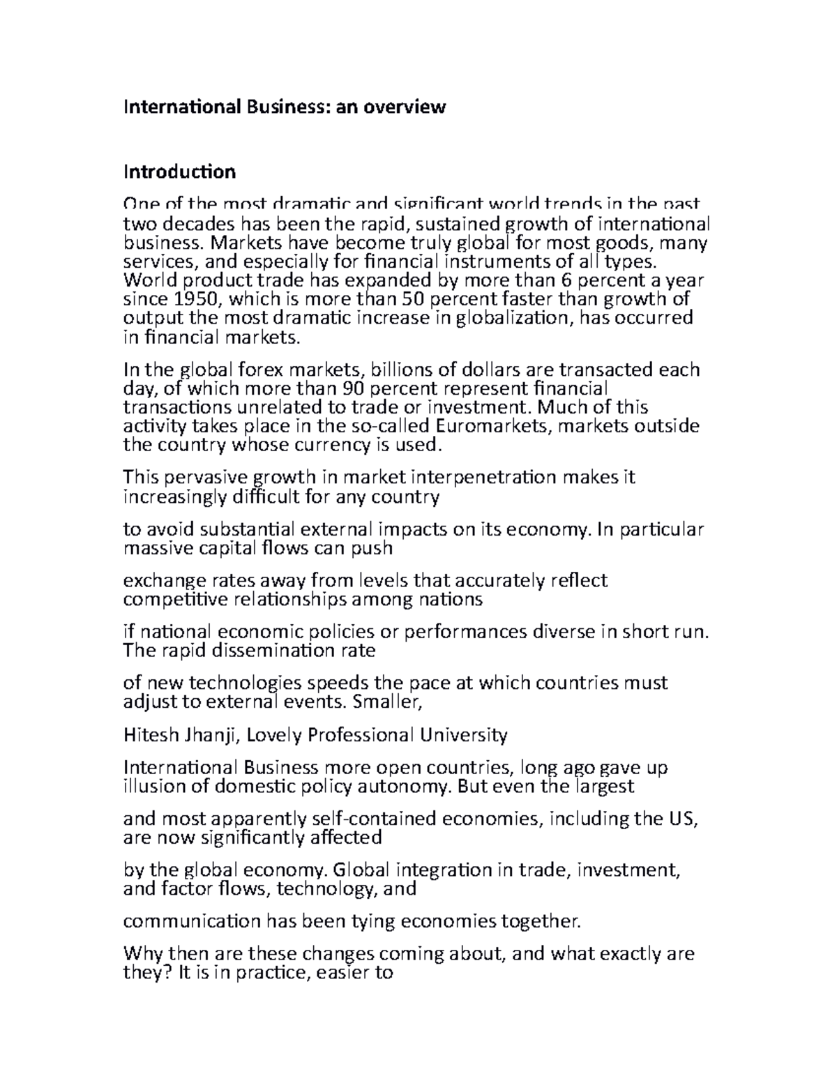 International Business: Overview Notes for IB 101 Course - Studocu