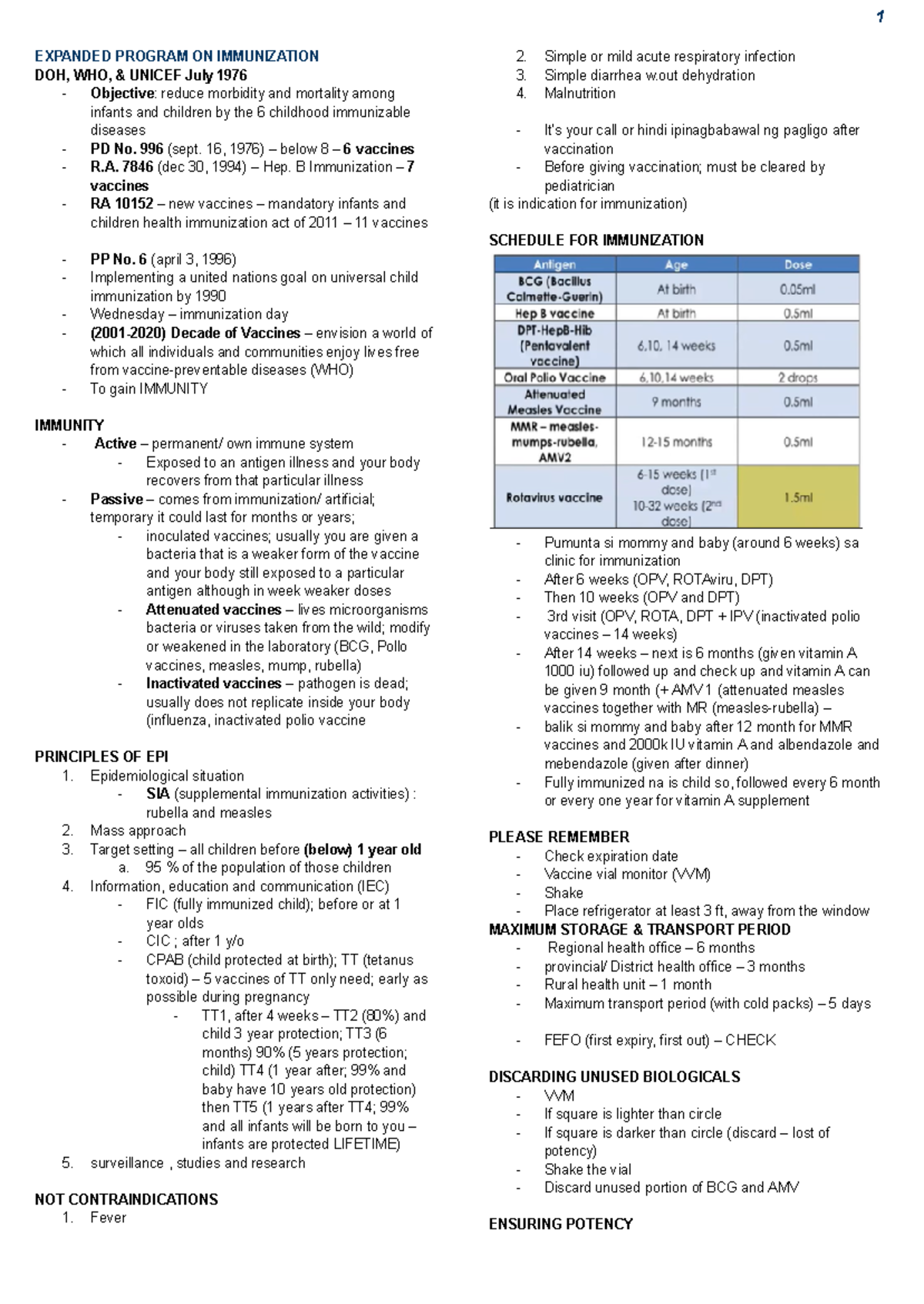 EPI - Expanded Program on Immunization Lecture Notes - Studocu