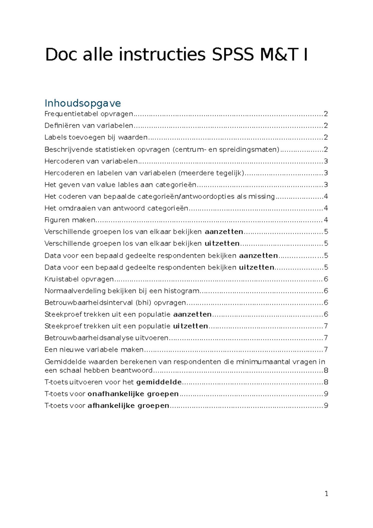 SPSS M&T I: Complete Instructies voor Data-analyse Techniques - Studeersnel