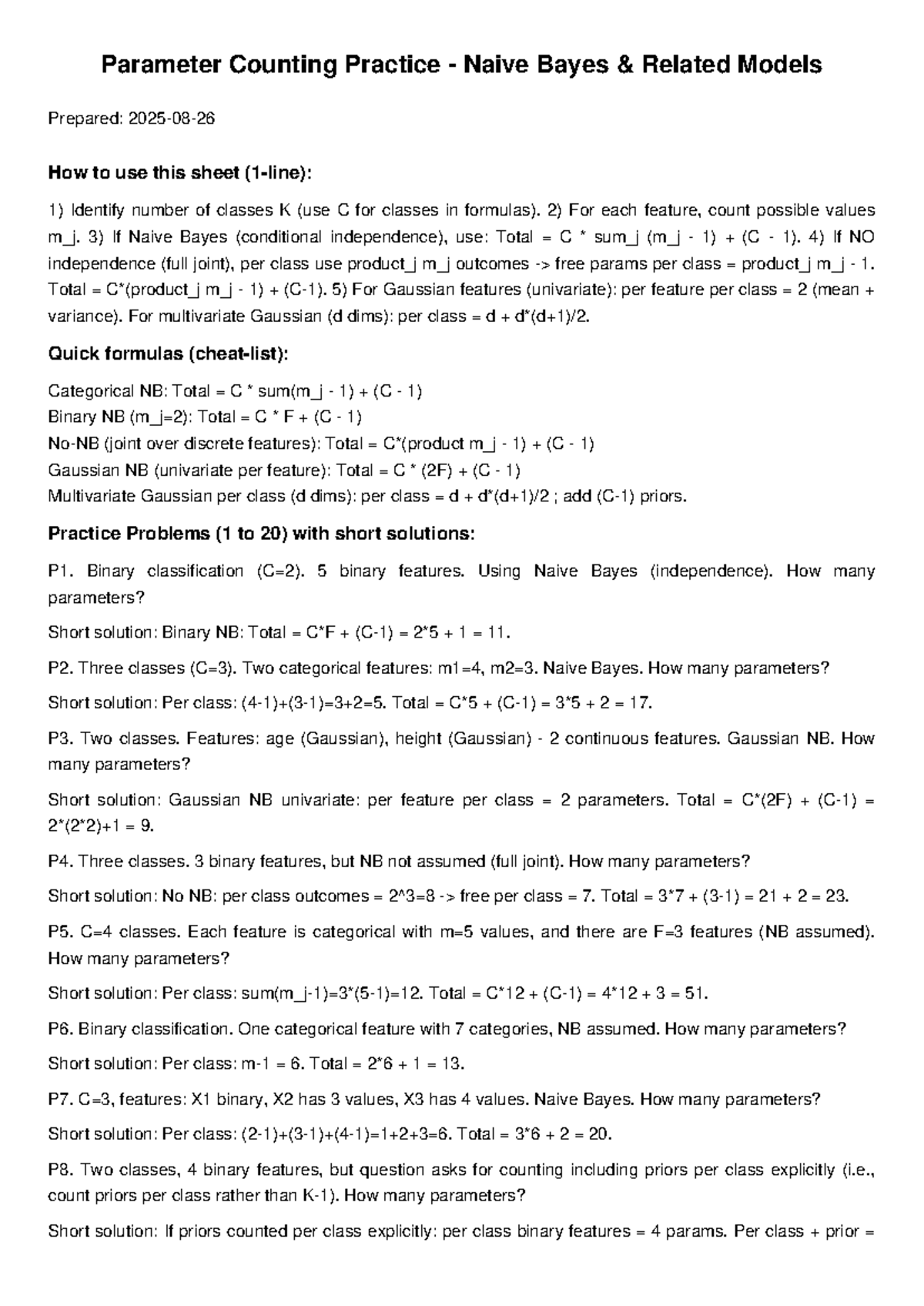 Parameter Counting Practice for Naive Bayes Models - Studocu