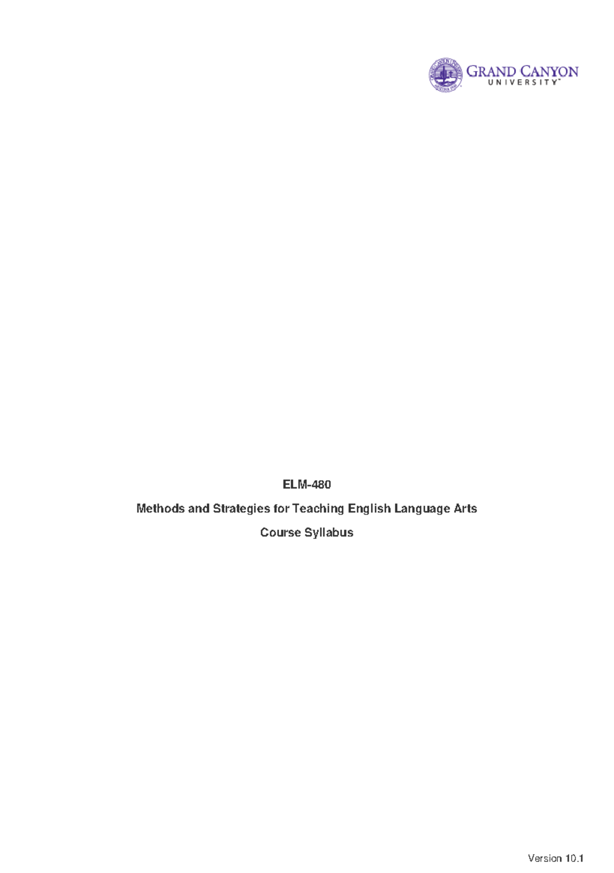 ELM-480 - Methods & Strategies for Teaching English Language Arts ...