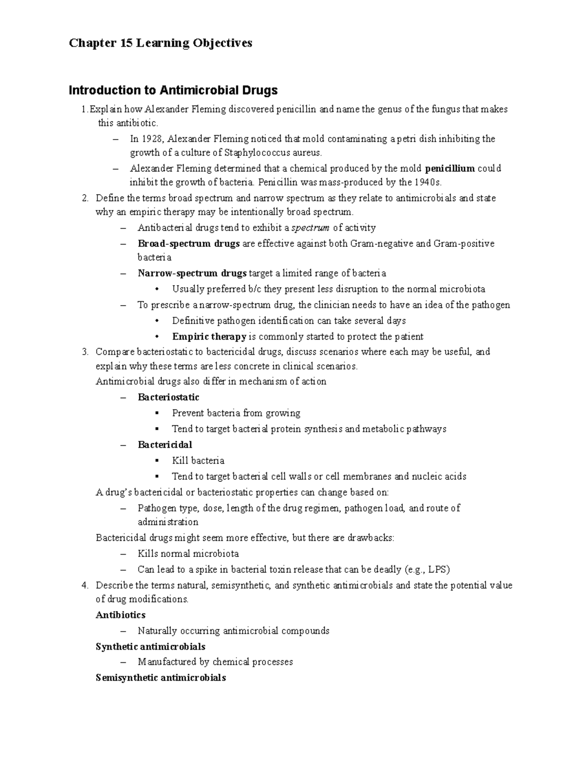 Chapter 15: Antimicrobial Drugs & Learning Objectives (Final Exam ...