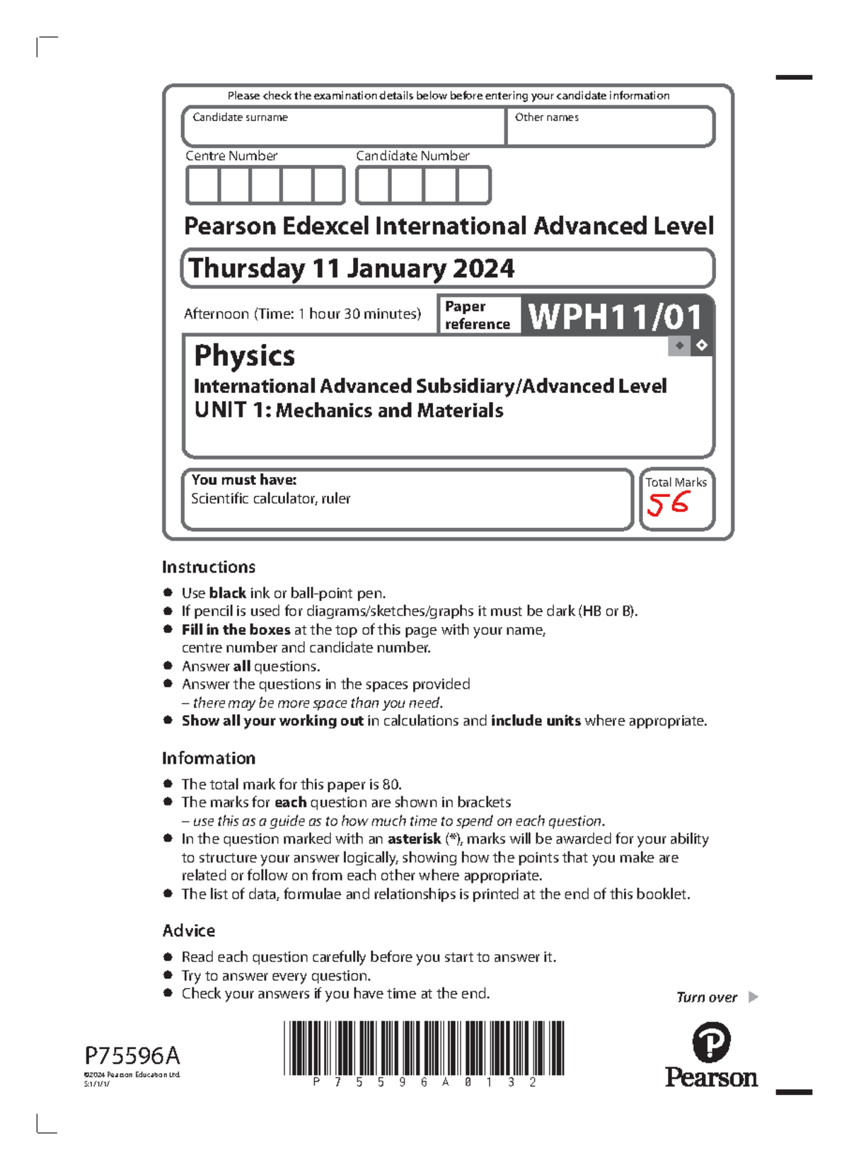 Physics IAL WPH11 - Mechanics and Materials Exam Paper Jan 2024 - Studocu