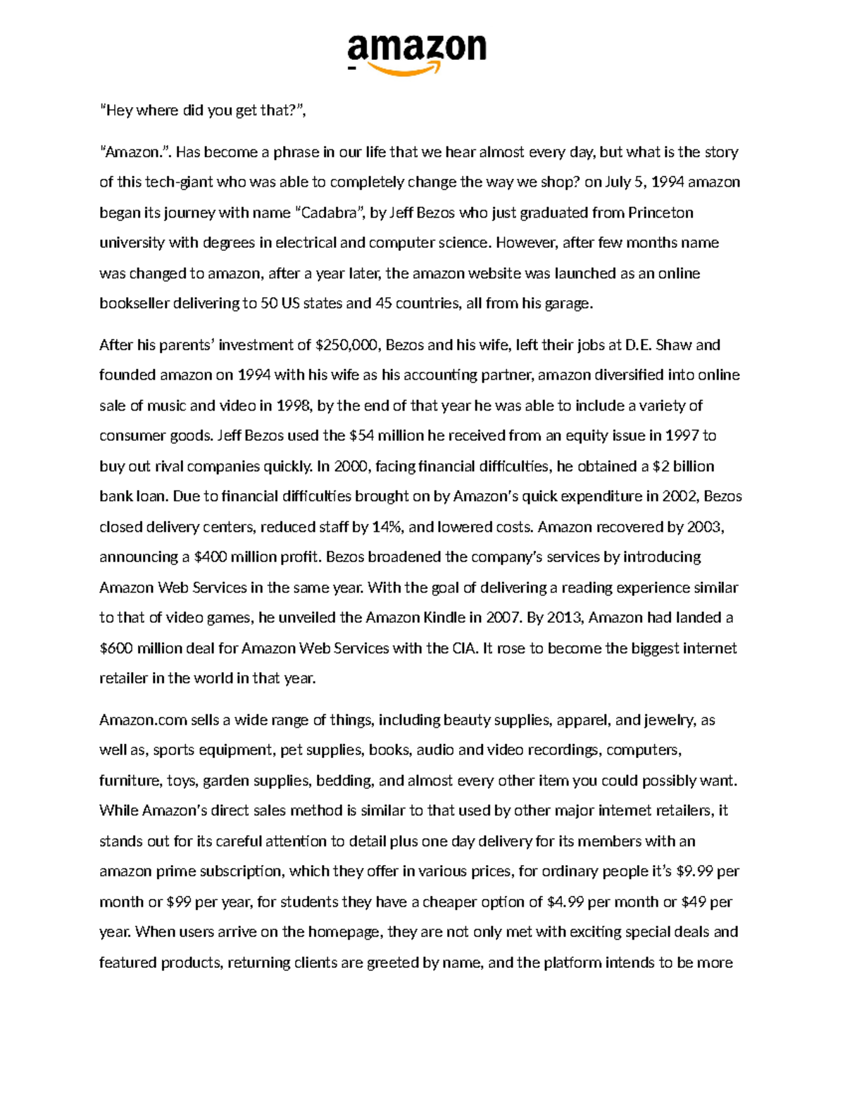 ESSAY: The Journey and Impact of Amazon on Retail (ENG101) - Studocu