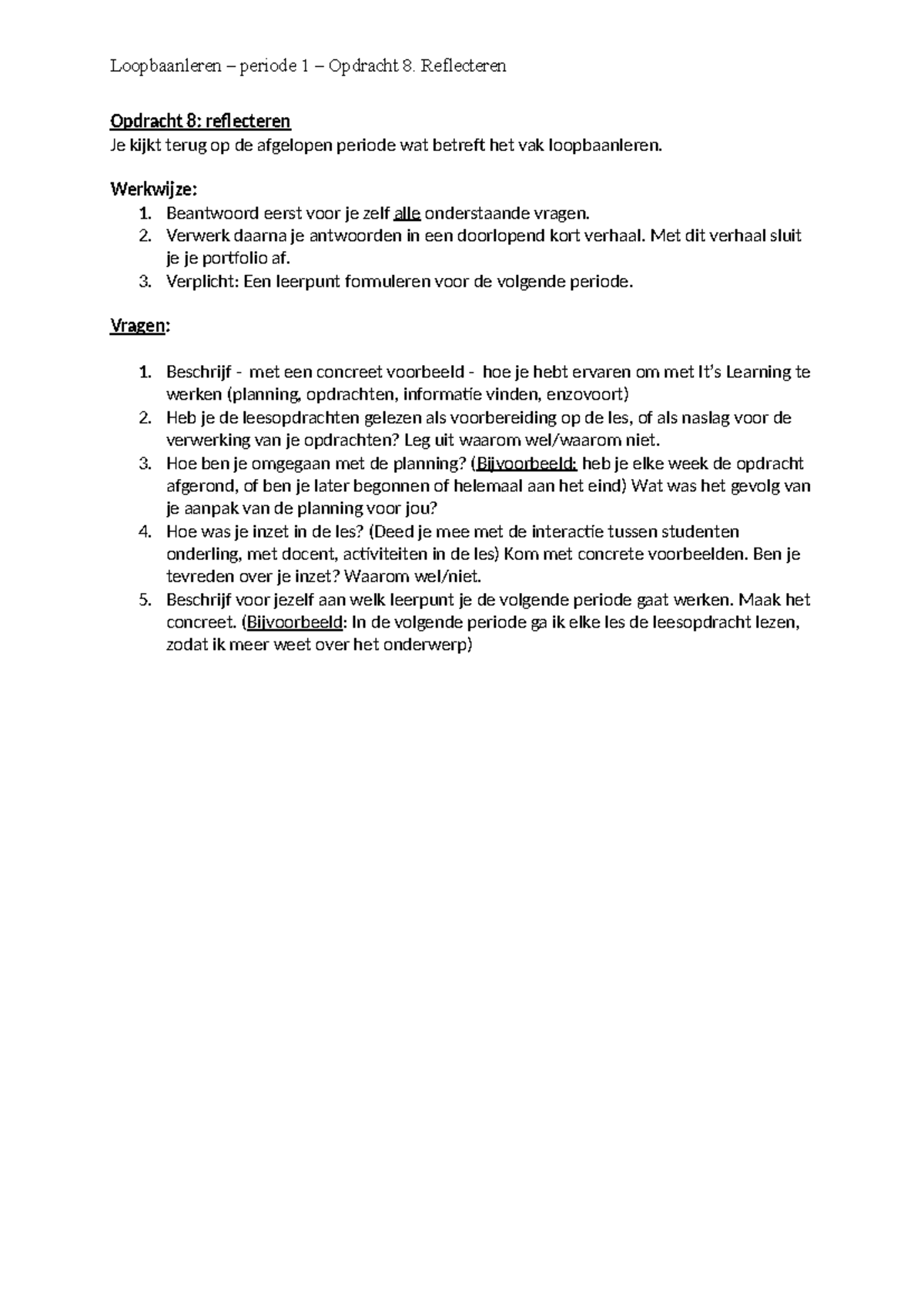 LOB Reflectie Opdracht 8: Terugblik op Periode 1 Loopbaanleren ...