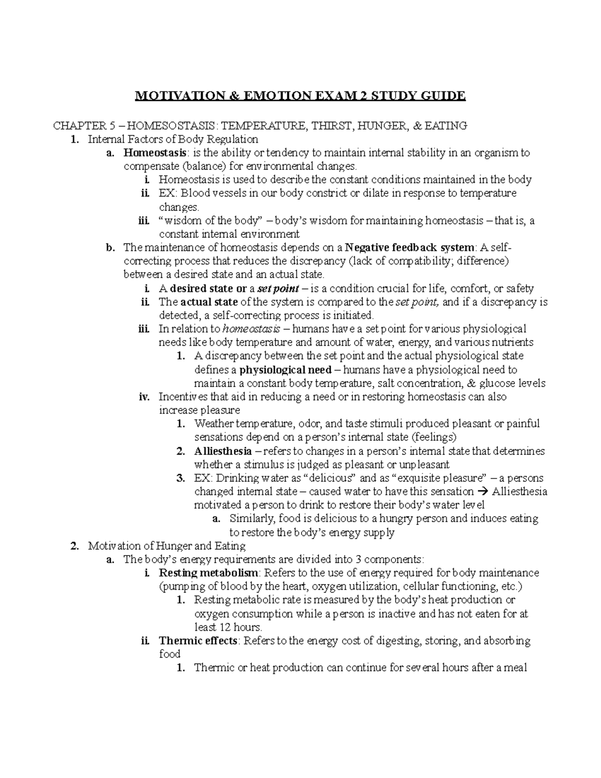 Motivation & Emotion - Exam 2 Study Guide (Chapters 5 & 6) - Studocu