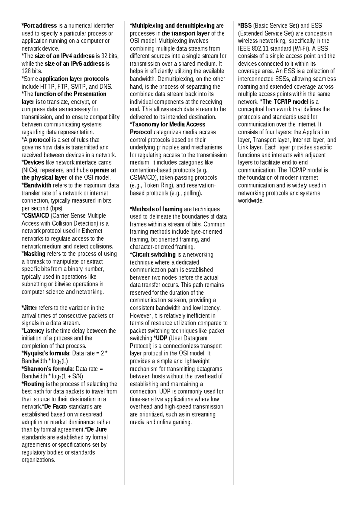 Computer Networks CSHEET: Port Addresses, Protocols, and Standards ...