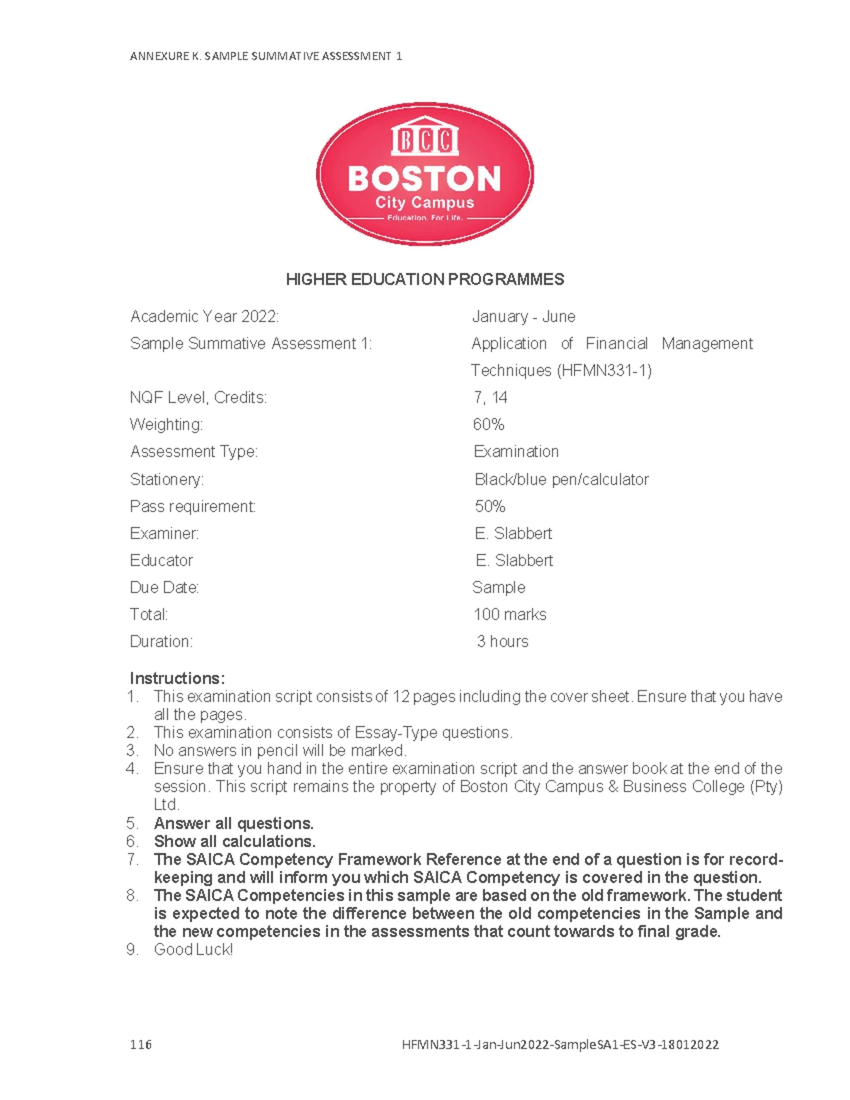 Sample Summative Assessment 1 for HFNM 2024: Financial Management ...