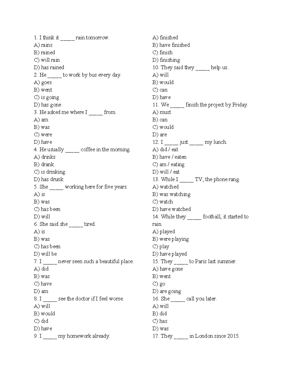 6th Grade English Grammar Quiz: Tenses and Usage - Studocu