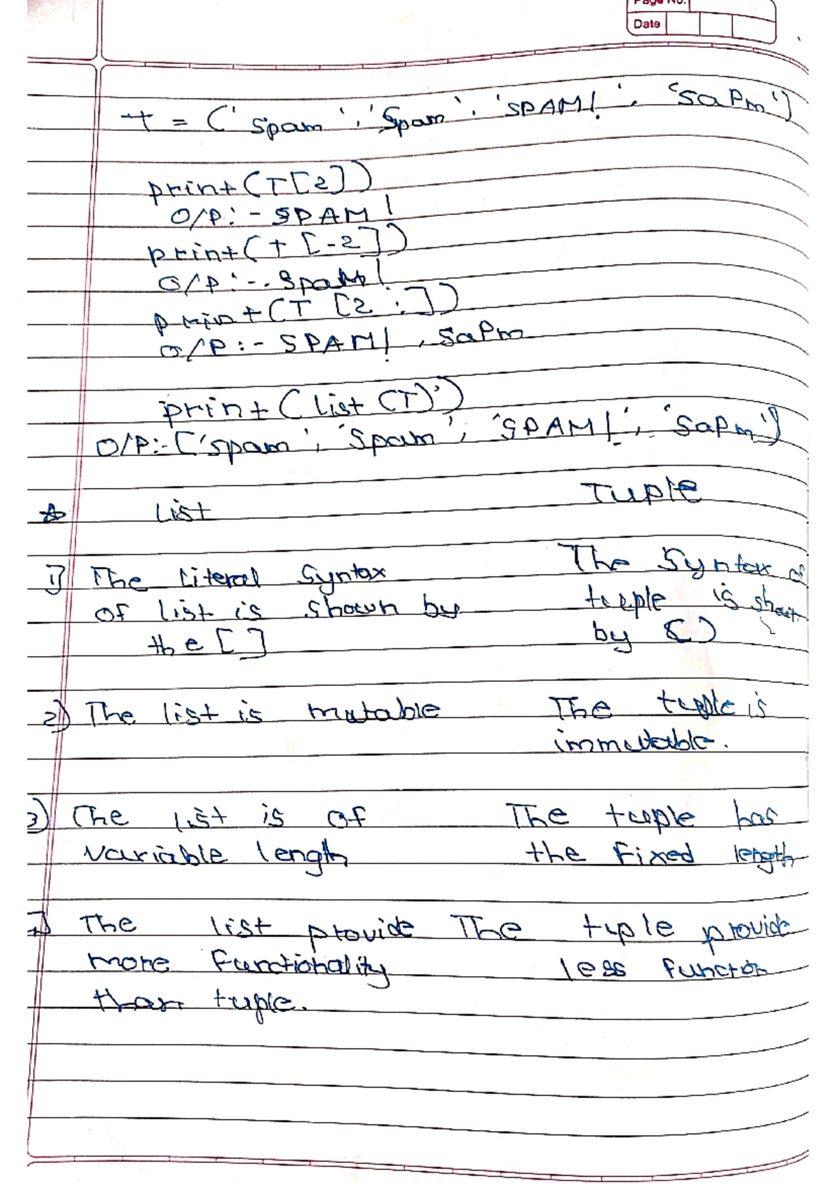 Imp notes excellent notes - Parking tuple Page No. (Date) in Tuple is ...