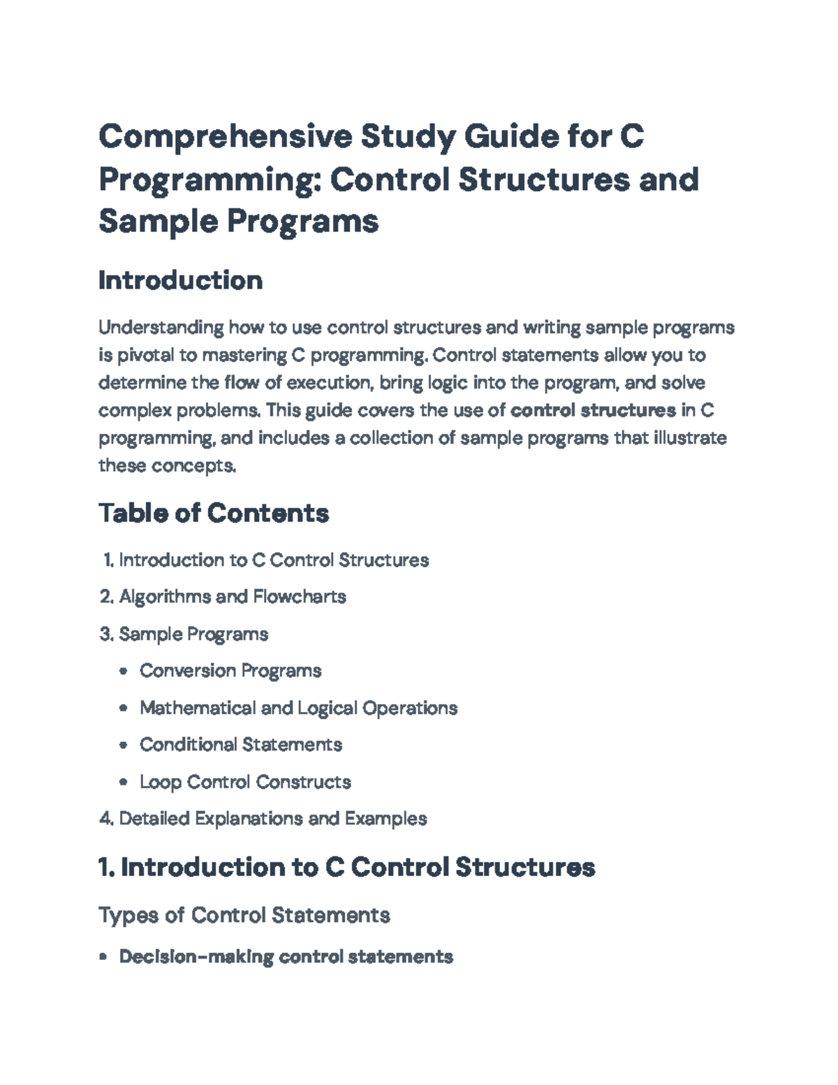 Comprehensive Study Guide on C Programming Control Structures ...