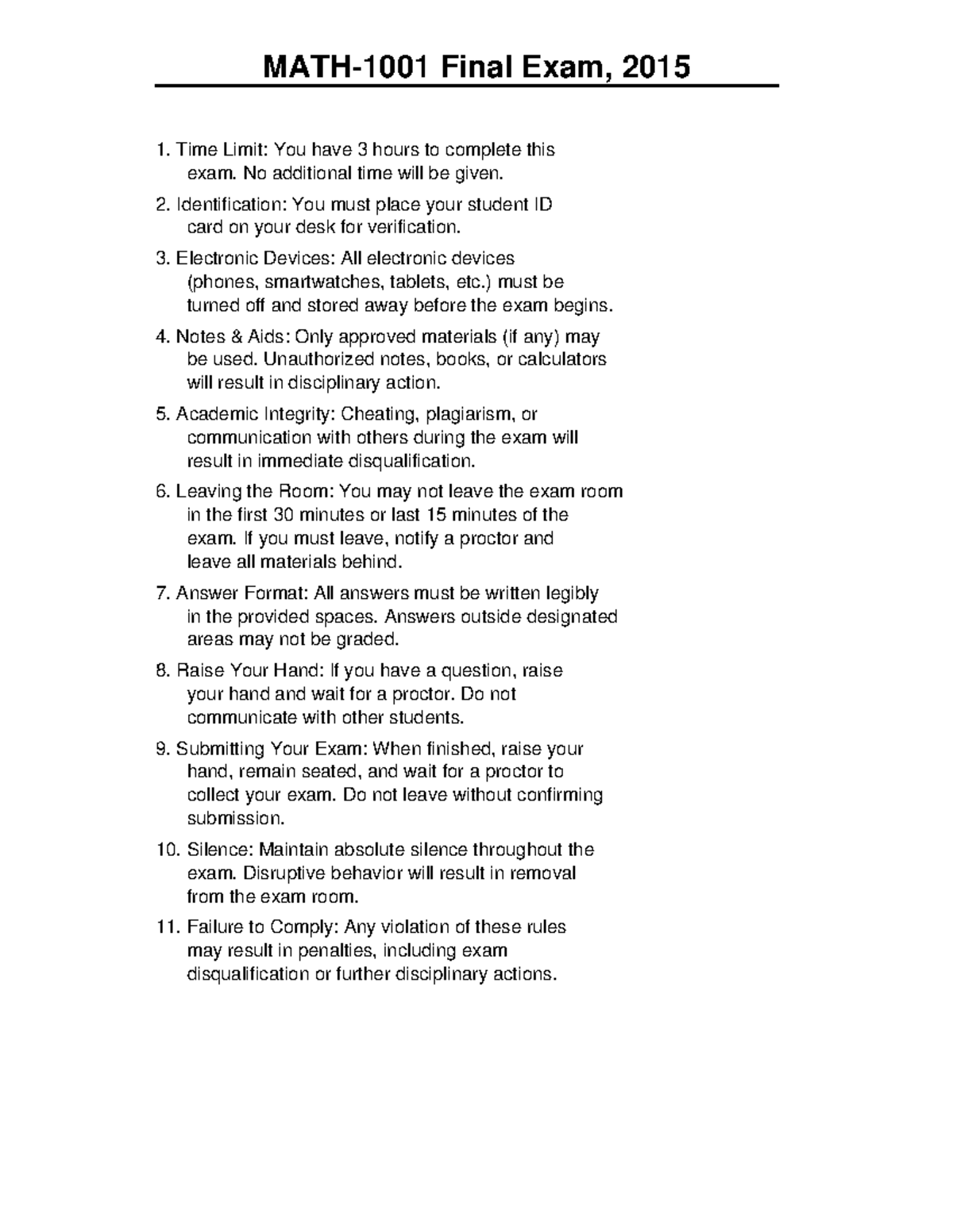 MATH-1001-6607 Final Exam Guidelines and Sample Questions - Studocu