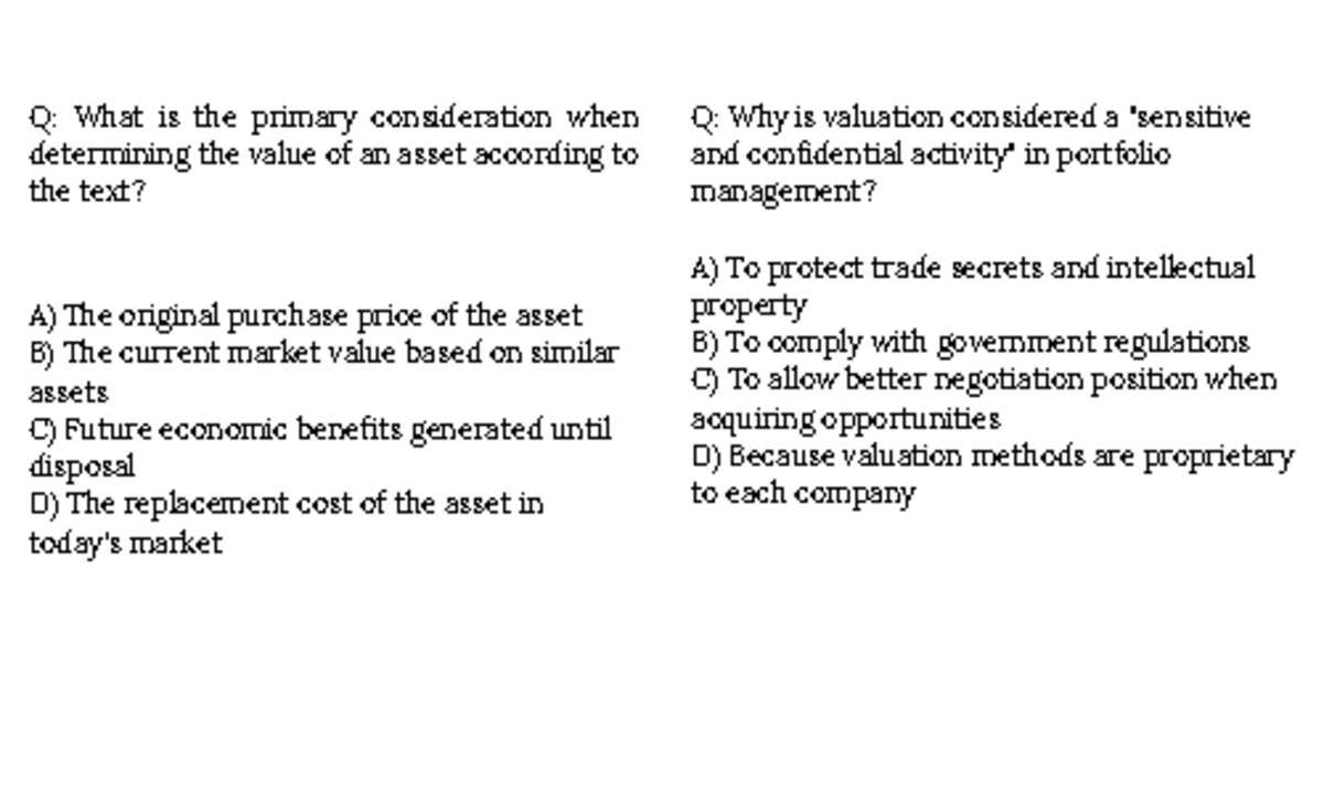 Asset Valuation Flashcards: Key Concepts & Questions - Studocu