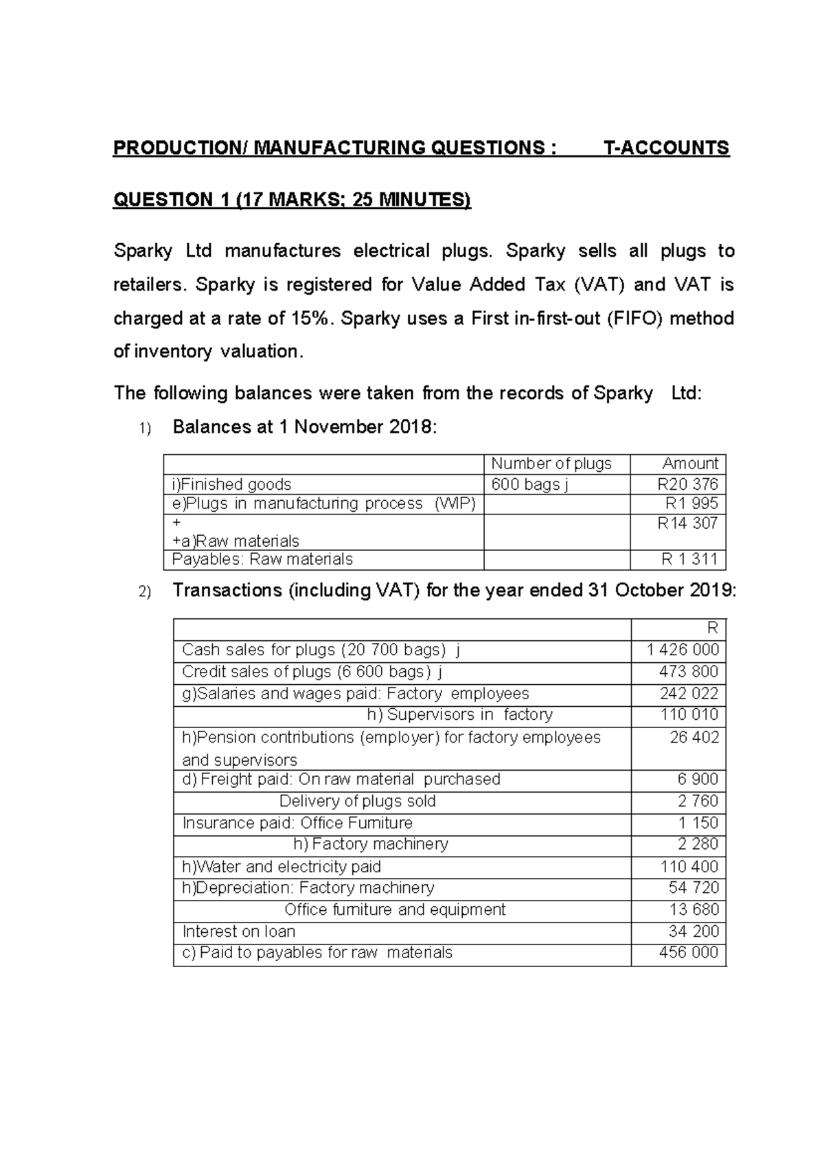 IAS 2 Manufacturing Questions: Sparky Ltd & Gasco Manufacturers ...