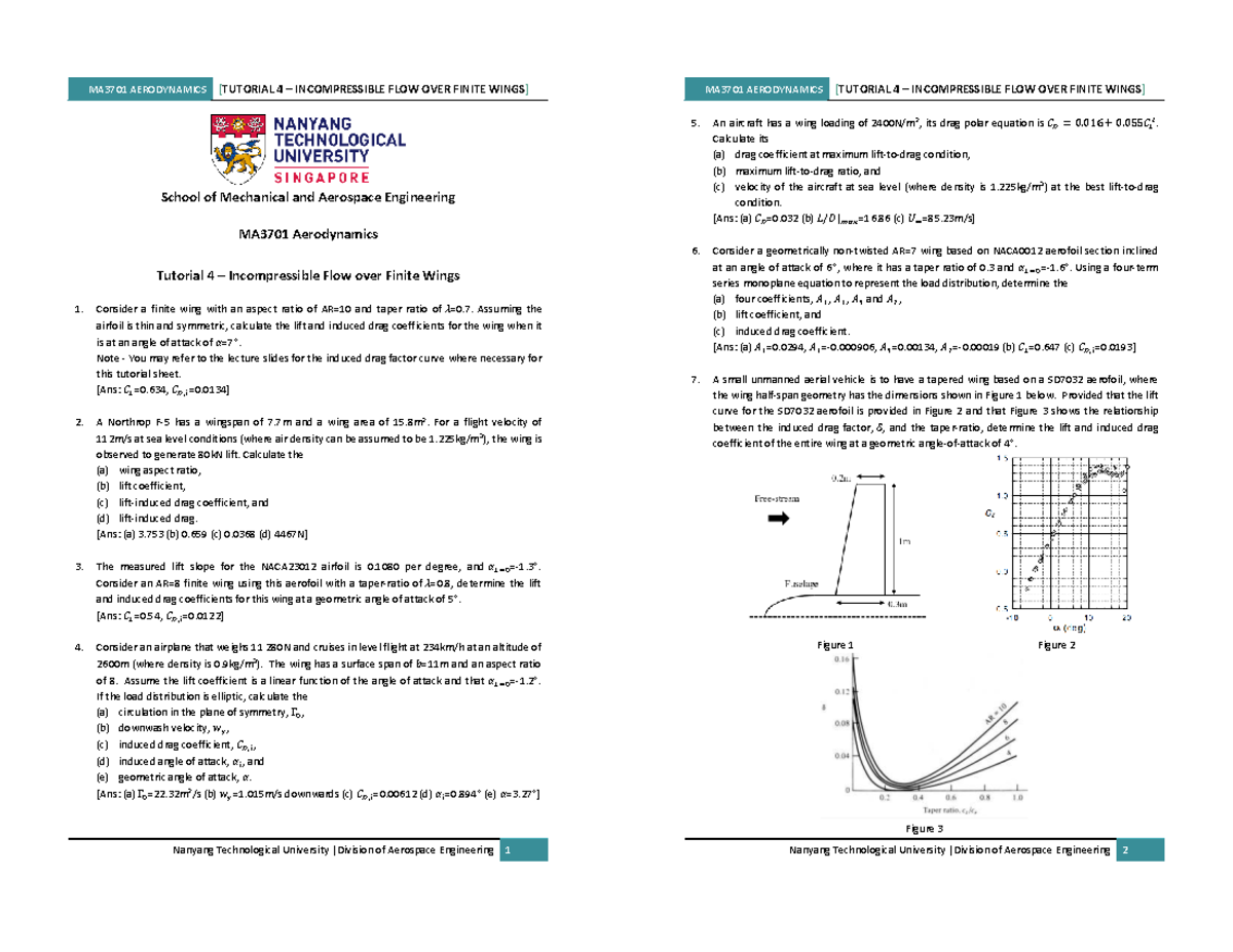 MA3701 Aerodynamics Tutorial 4: Incompressible Flow Analysis - Studocu