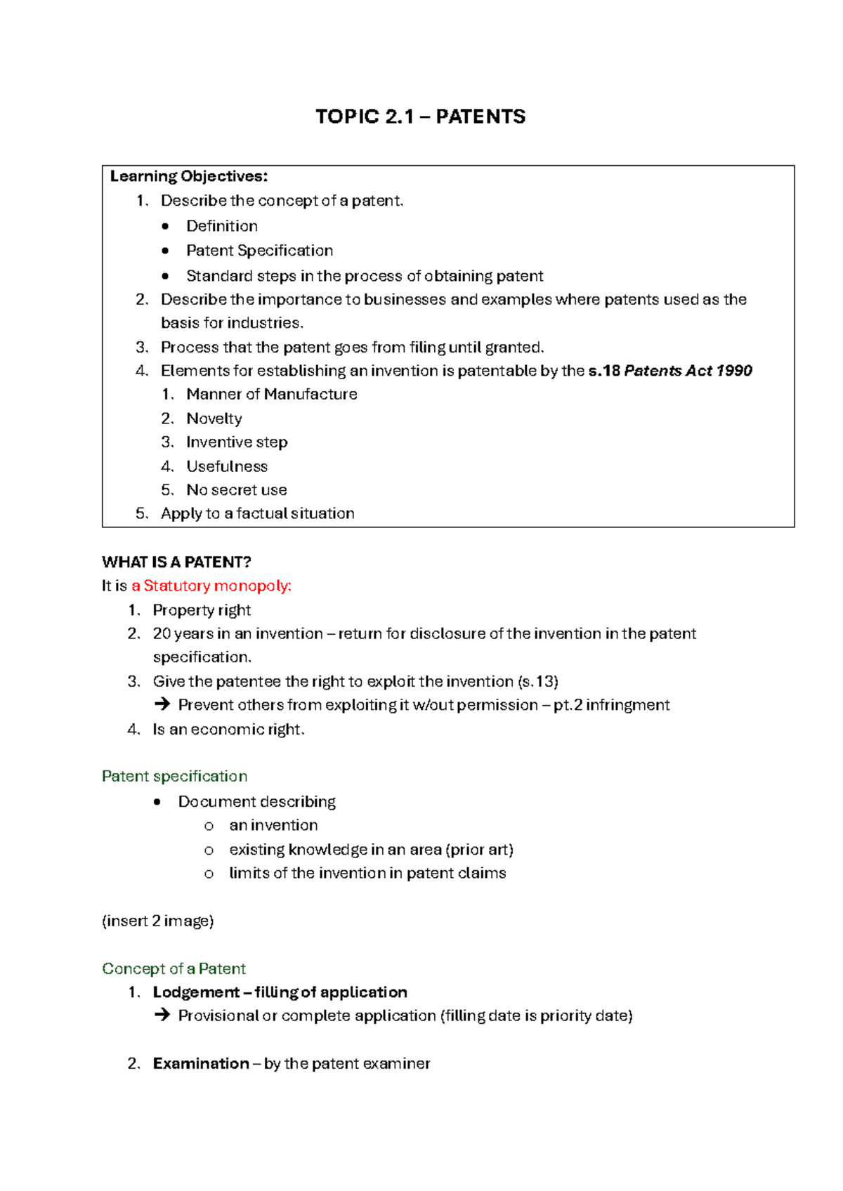 BTX3181 - Lecture Notes on Patents and the Patent Process - Studocu