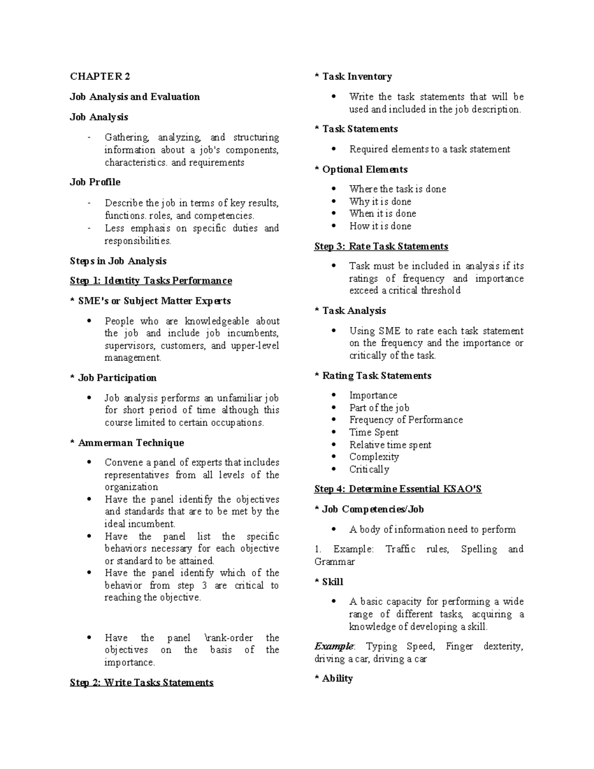CHAPTER 2: Job Analysis and Evaluation Techniques (Boringtranses Notes ...