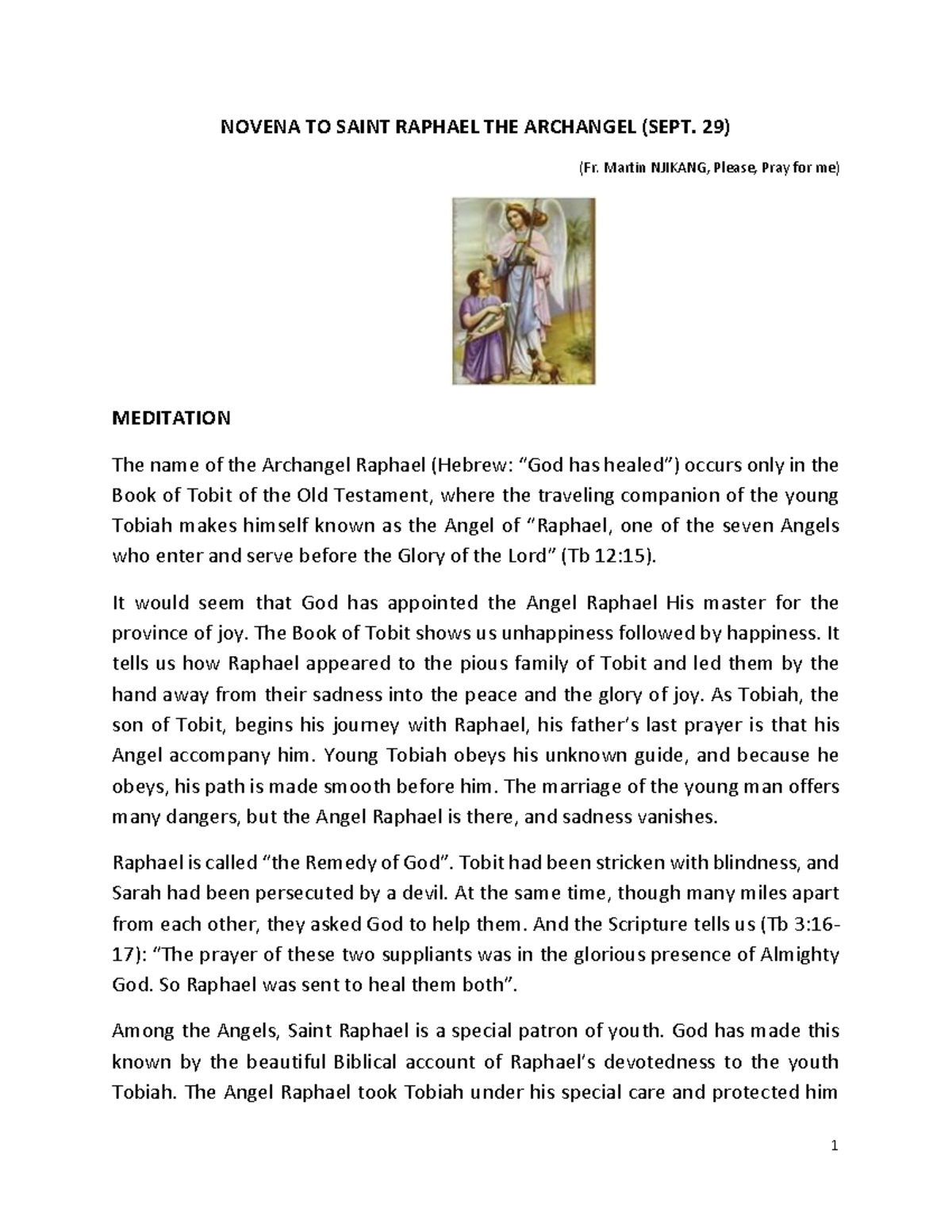 Novena to Saint Raphael the Archangel (Sept. 29) - Meditation & Prayers ...