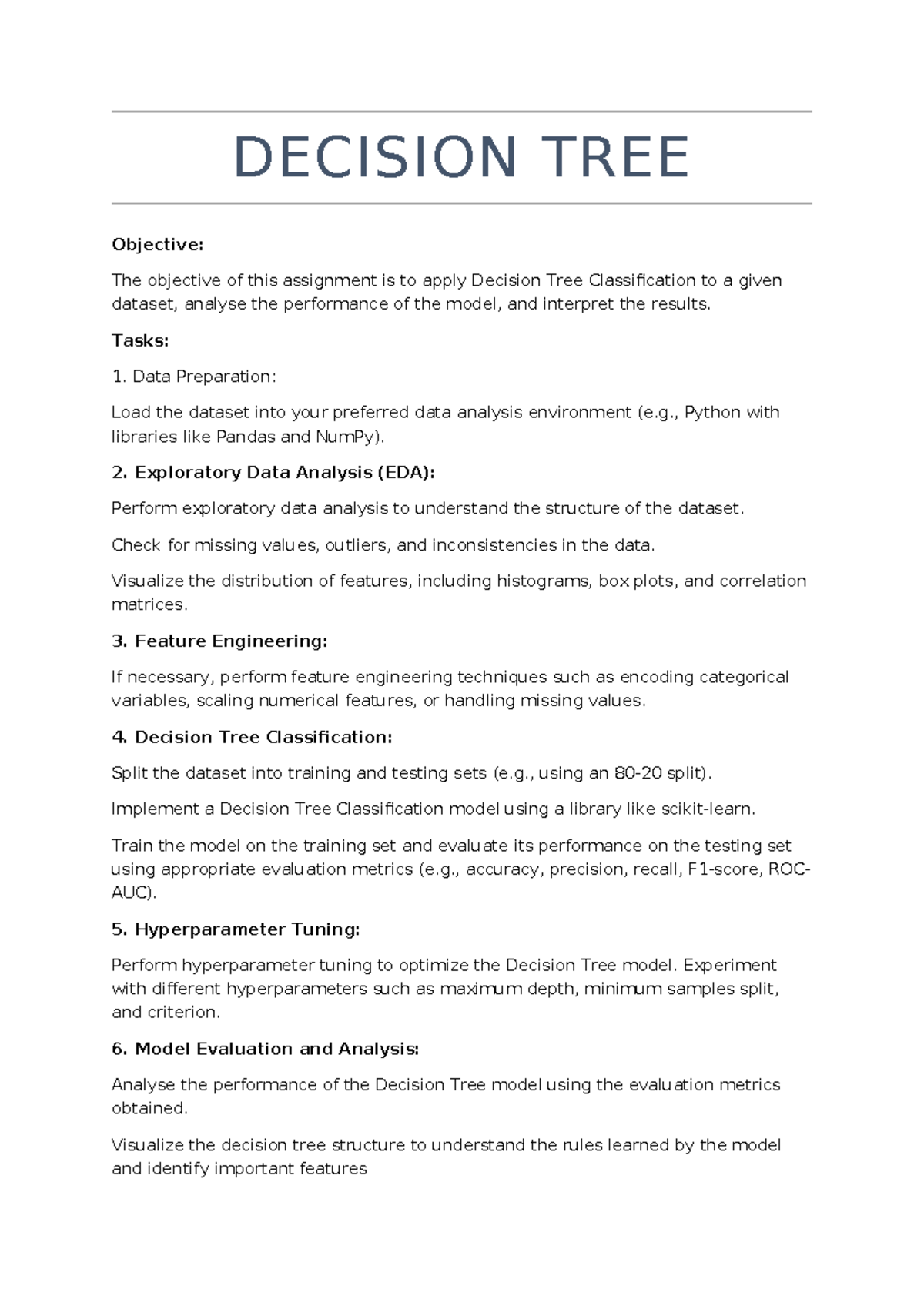Decision Tree Classification Assignment: Model Analysis & Evaluation ...
