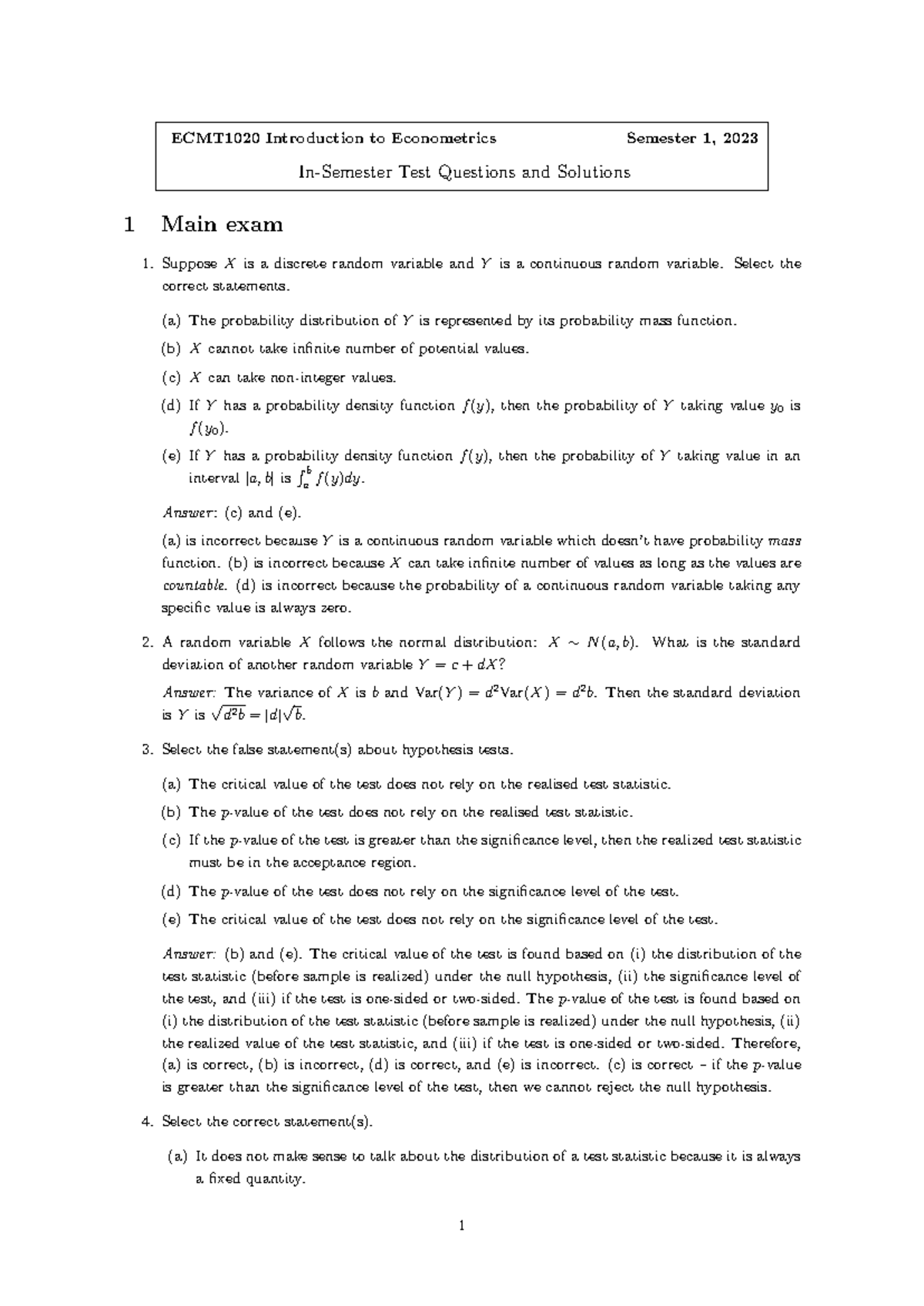 ECMT1020 2023S1 Midterm Exam Solutions and Explanations - Studocu