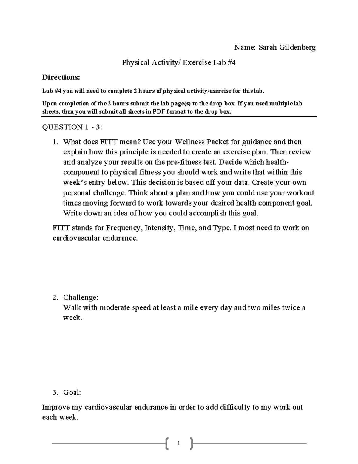 LAB #4: Physical Activity & Exercise Plan with FITT Principle - Studocu