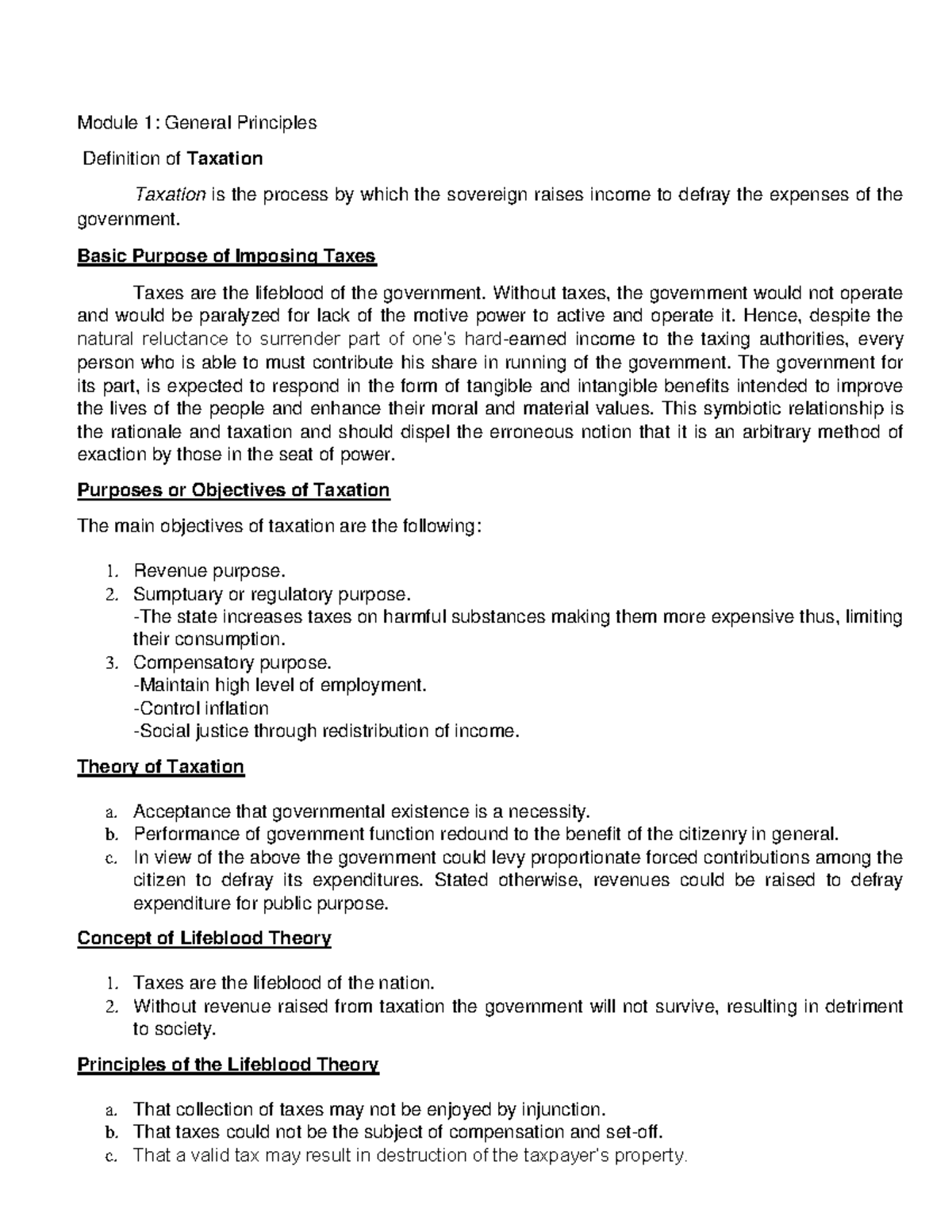 Taxation Module 01 2023 24 - Module 1: General Principles Definition of ...