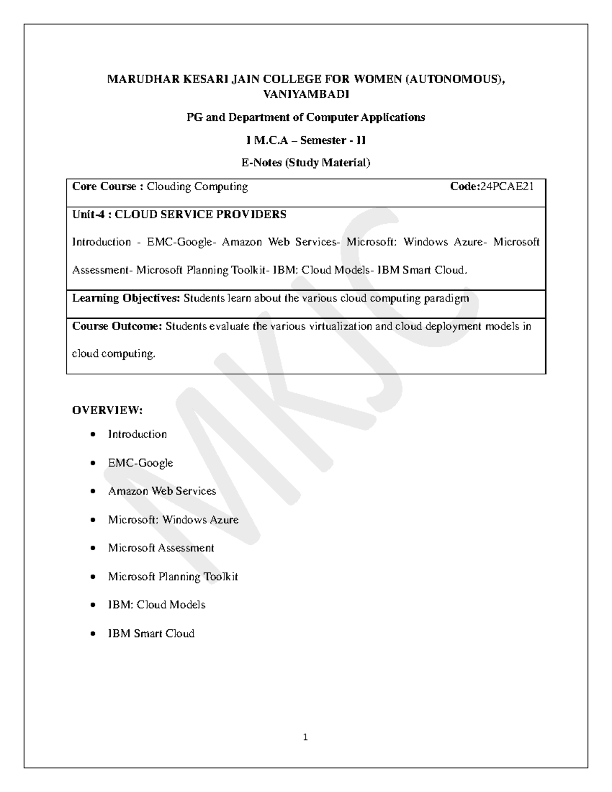 Cloud Computing Core Course Study Material (24PCAE21) - Studocu