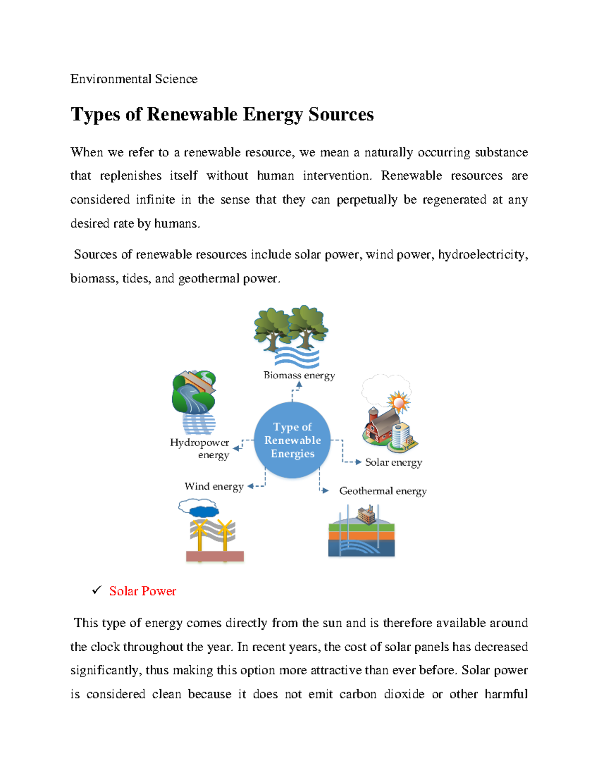Renewable Energy Sources Overview - ESS 101 Lecture Notes - Studocu