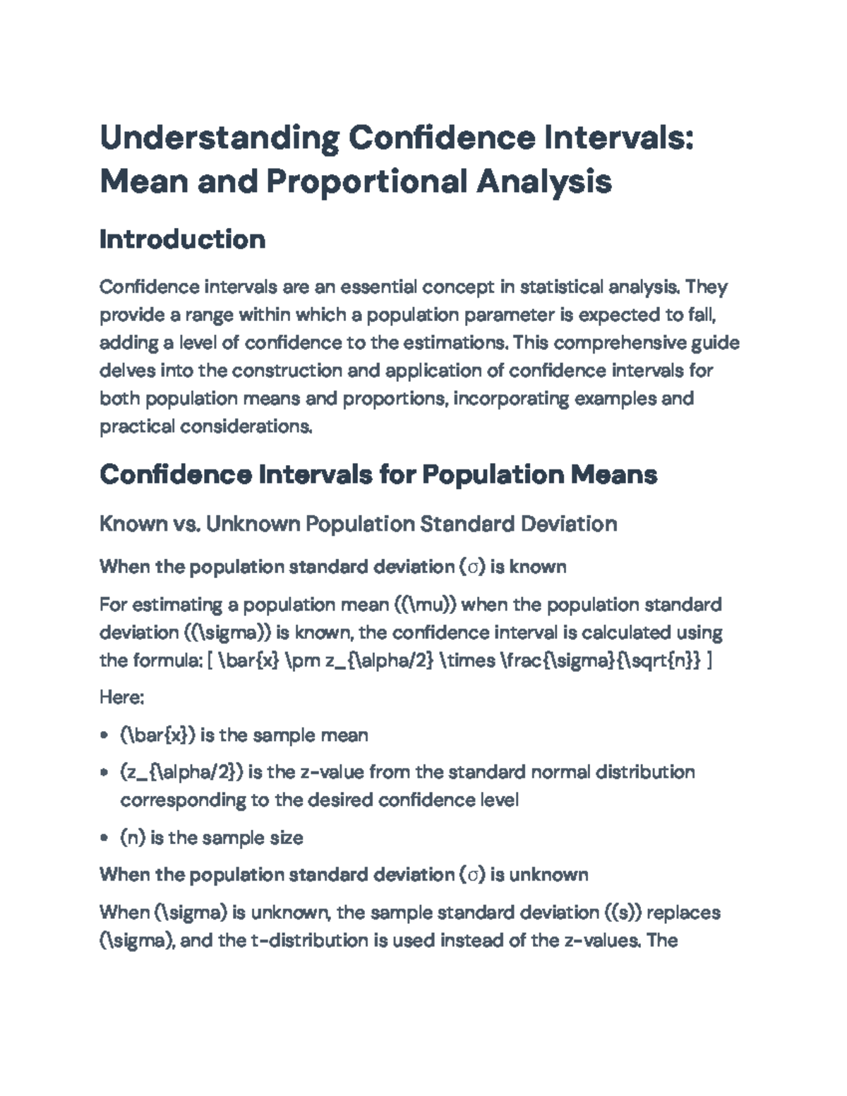 Statistical Analysis: Confidence Intervals for Means & Proportions ...