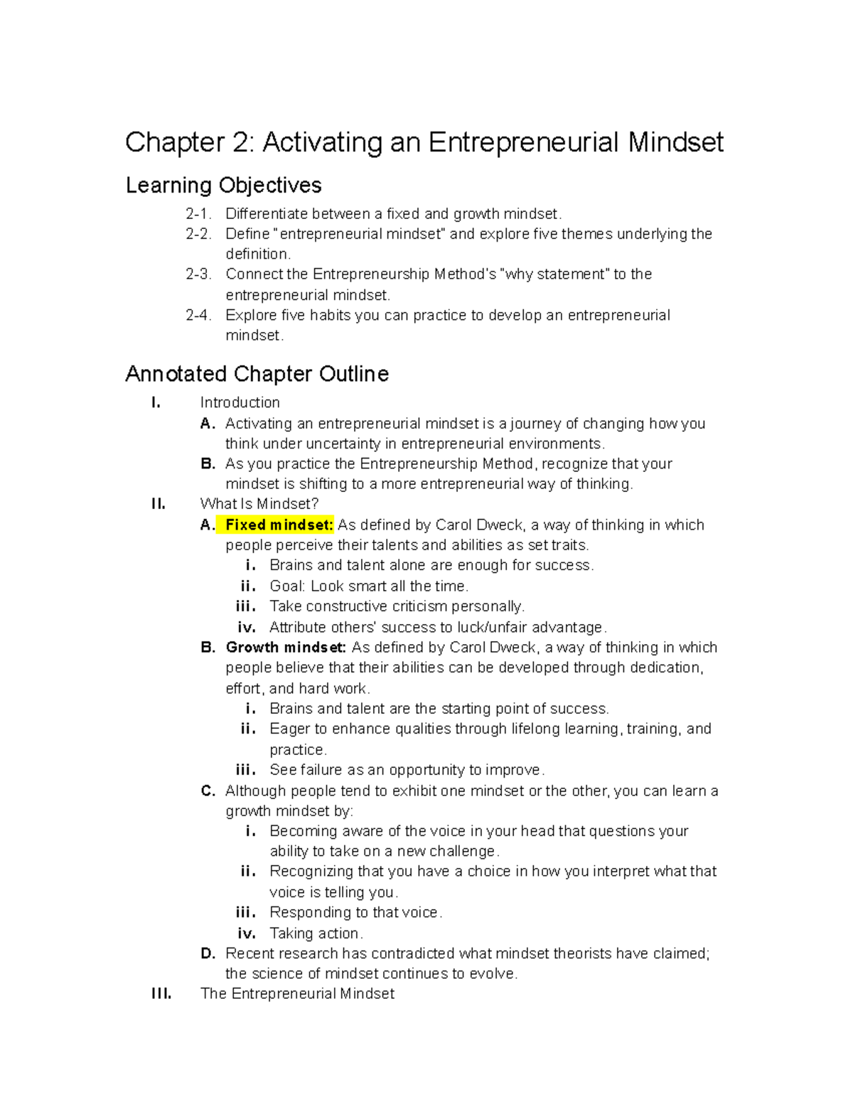 Chapter 2: Activating an Entrepreneurial Mindset - Class Notes - Studocu