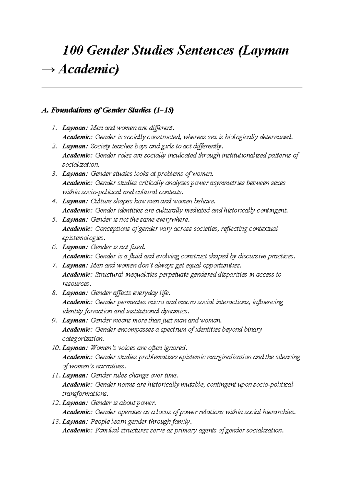 Gender Studies Sentences: A Comprehensive Overview of Key Concepts ...