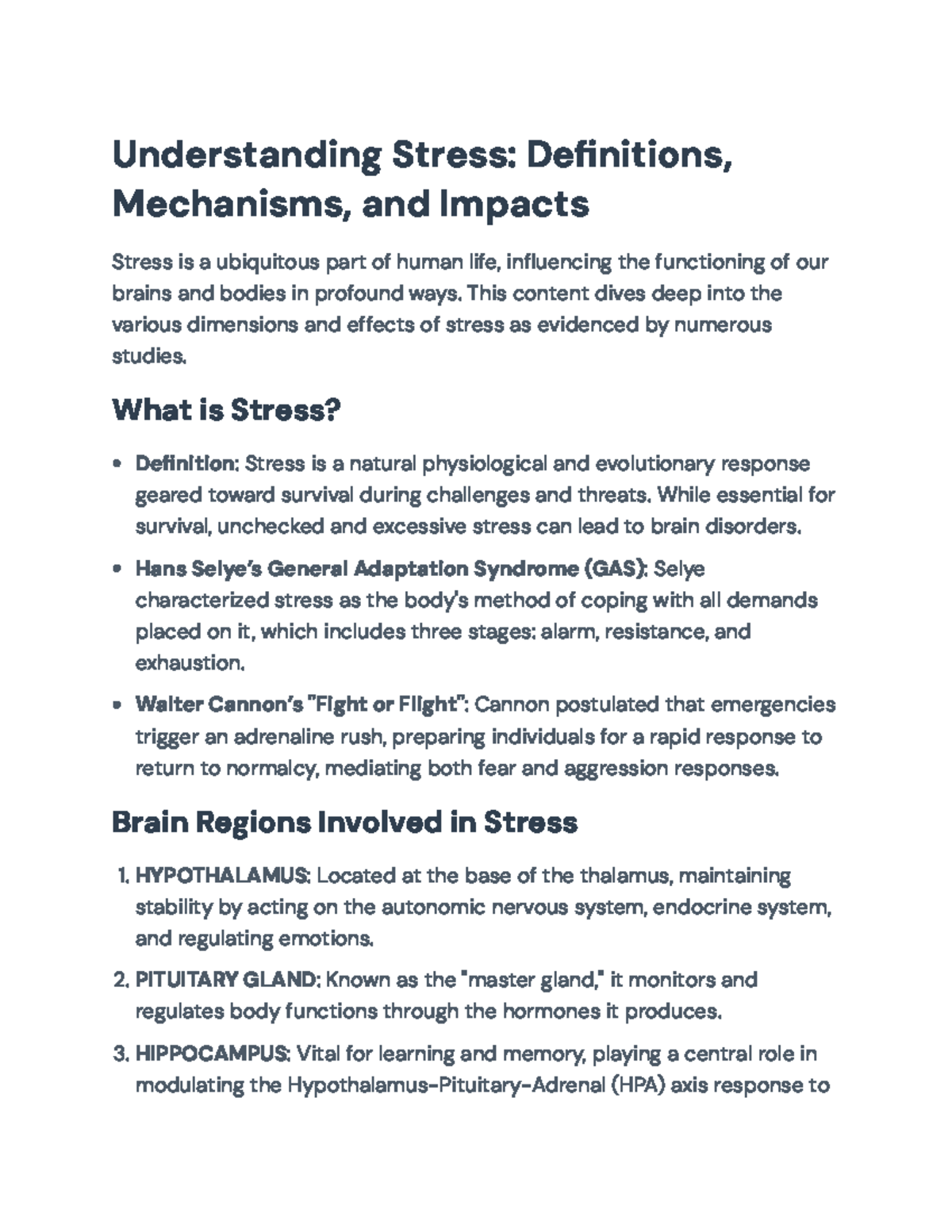Understanding Stress: Biological Mechanisms and Psychological Impacts ...