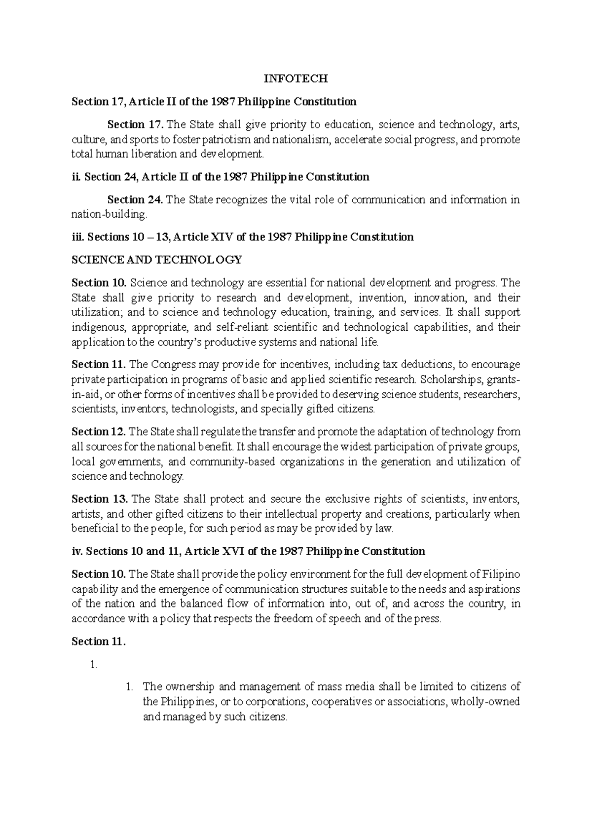 INFOTECH 101: Case Digest on Constitution Articles & Legal Issues - Studocu