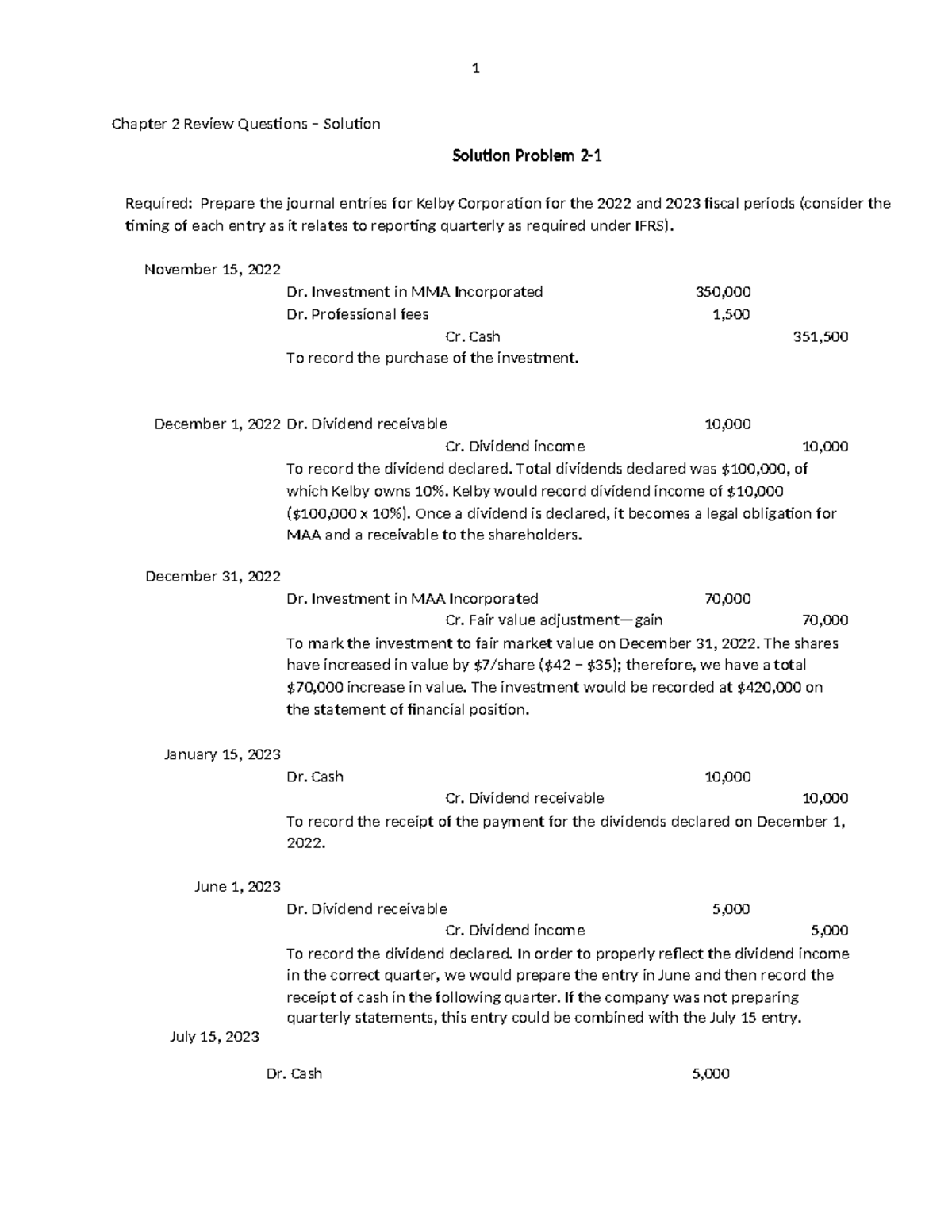 Chapter 2 Review Questions & Solutions for Accounting 101 - Studocu