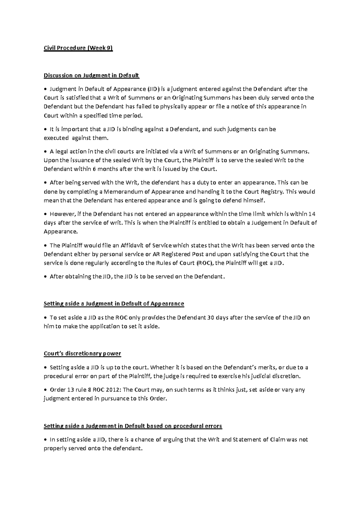 Civil Procedure( Week 9) - Civil Procedure (Week 9) Discussion on ...