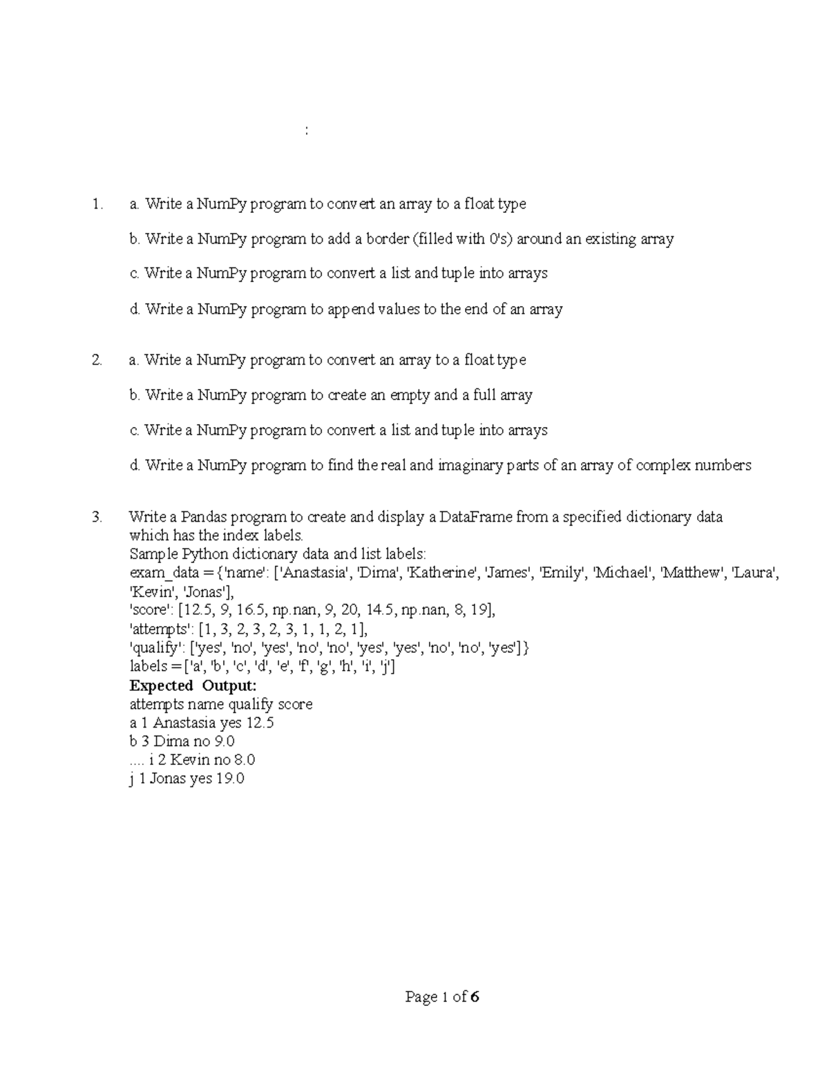 CS3361 SET21 - Subject notes - : 1. a. Write a NumPy program to convert ...