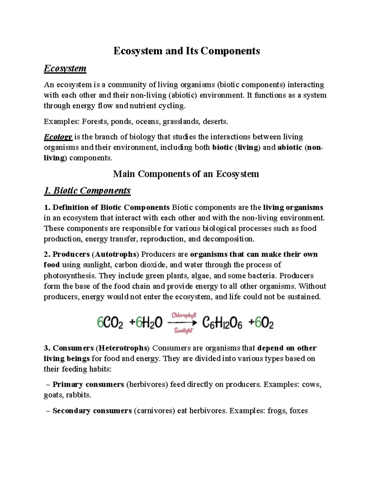 Ecosystem Components Overview: Biotic & Abiotic Factors - Studocu