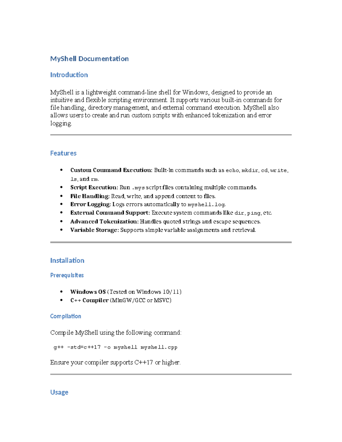 My Shell Documentation - MyShell Documentation Introduction MyShell is ...