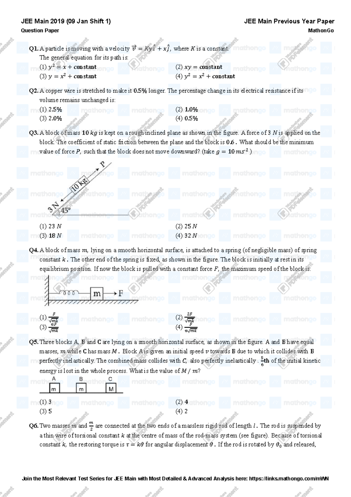 JEE Main 2019 (09 Jan Shift 1) Previous Year Paper & Answer Keys - Studocu
