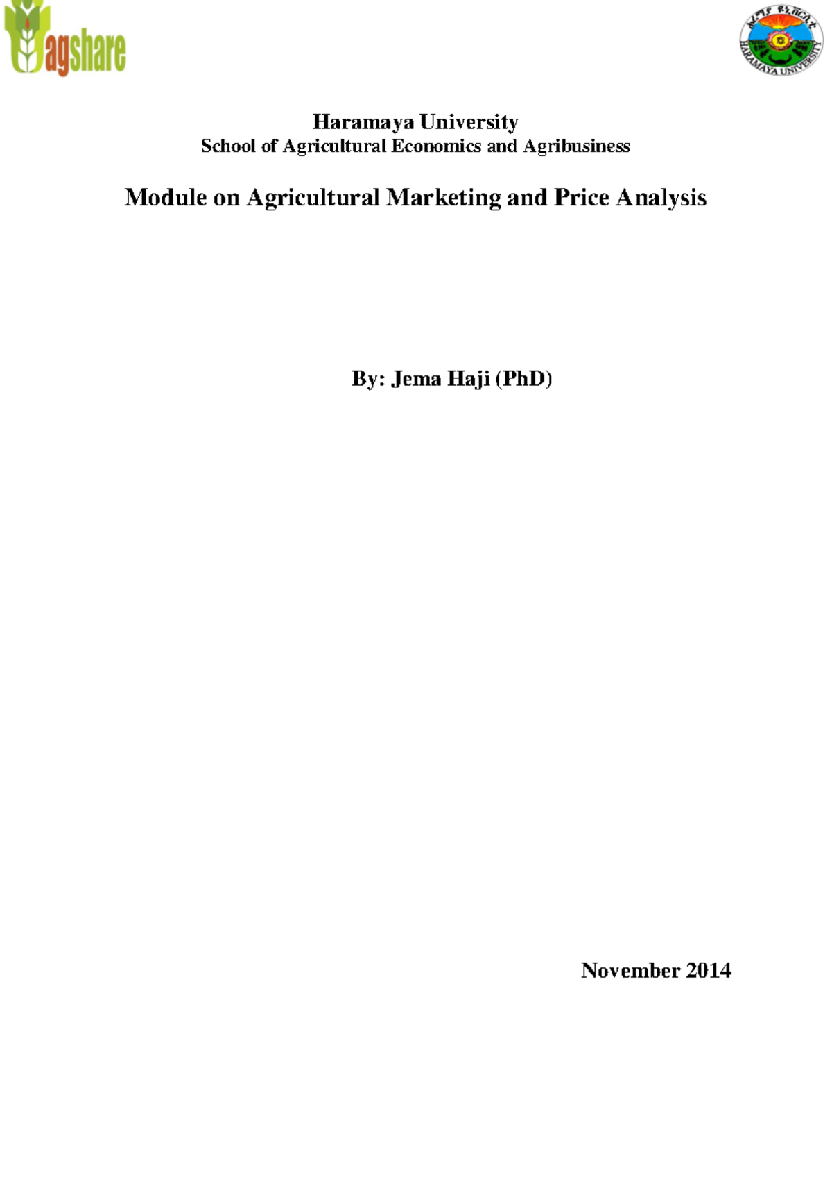 AgEc 541: Final Module on Agricultural Marketing & Price Analysis - Studocu