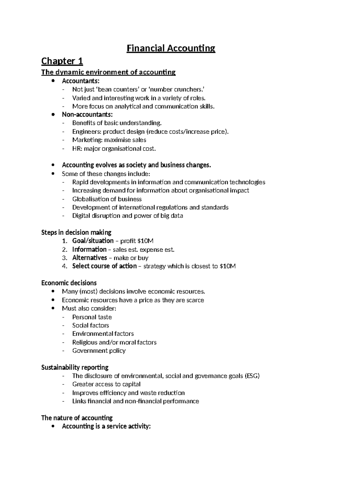 Financial Accounting Notes - Chapter Overview and Key Concepts - Studocu