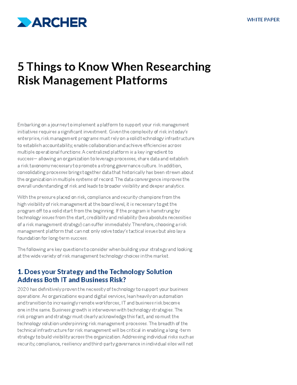 5 Key Insights on Archer Risk Management Platforms 2020 - Studocu