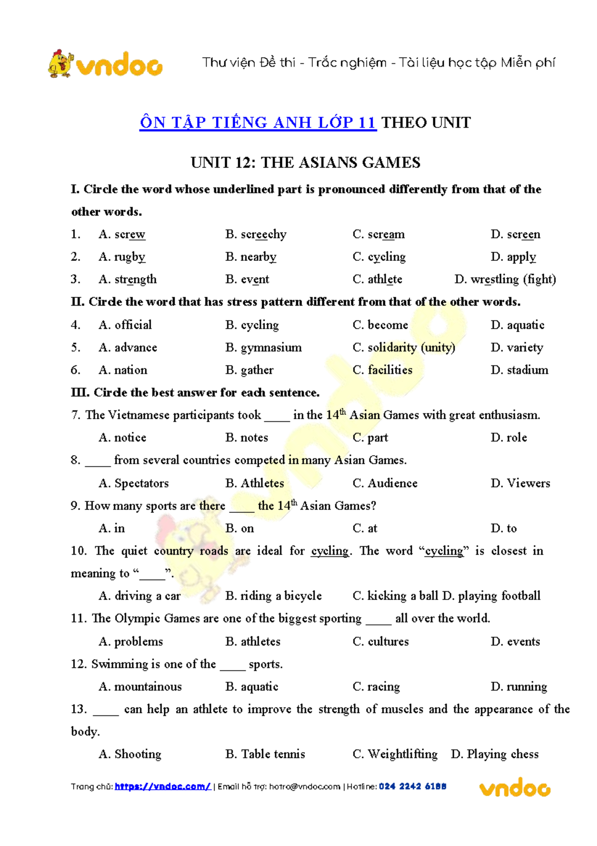 Bai tap trac nghiem tieng anh 11 unit 12 the asian games co dap an - ÔN ...