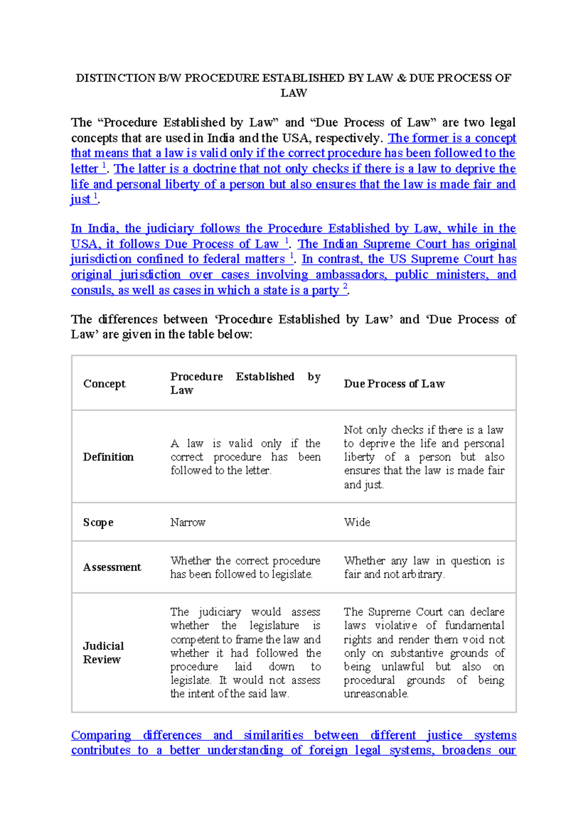 Legal Concepts: Procedure Established by Law vs. Due Process of Law -  Studocu