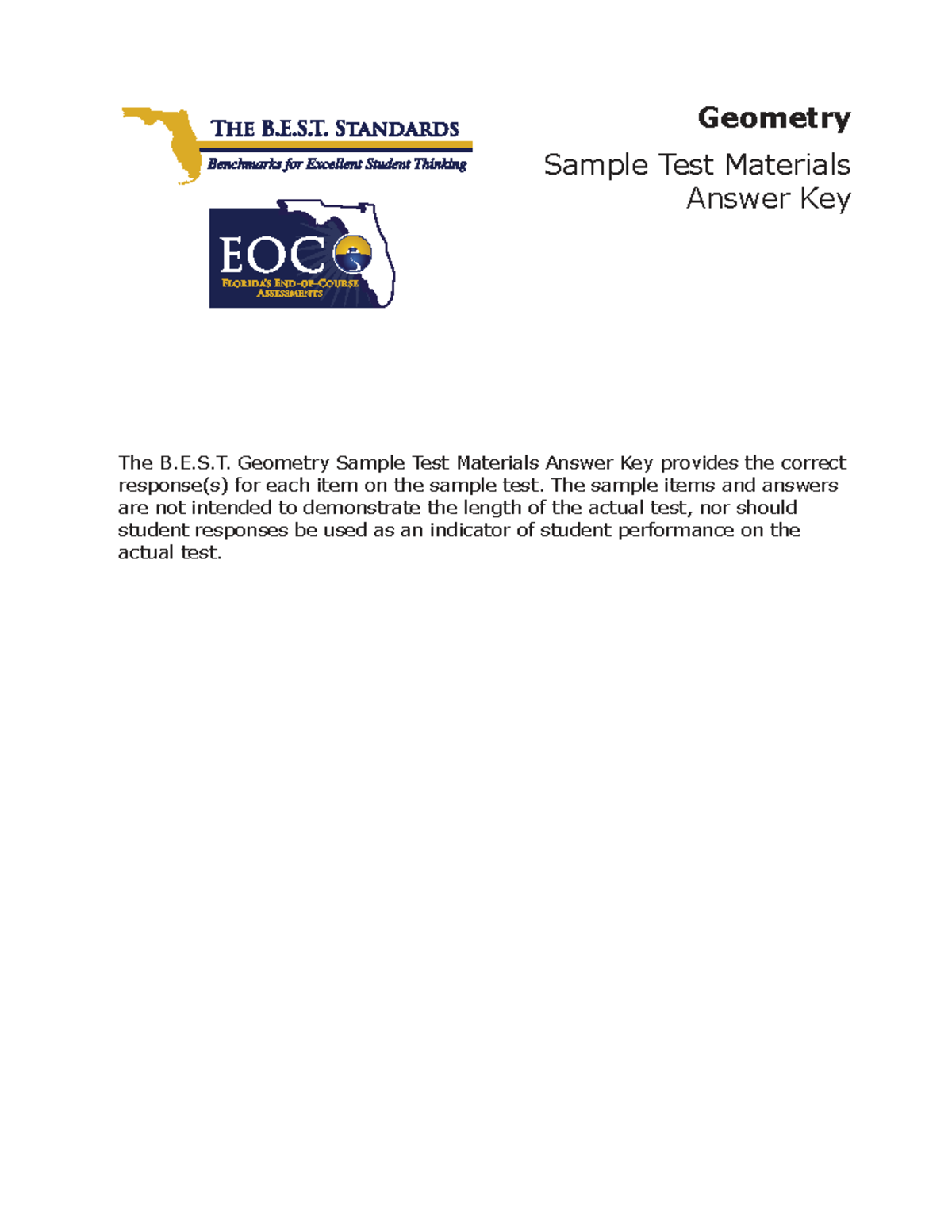 B.E.S. Geometry Sample Test Answer Key - PBT Analysis Guide - Studocu