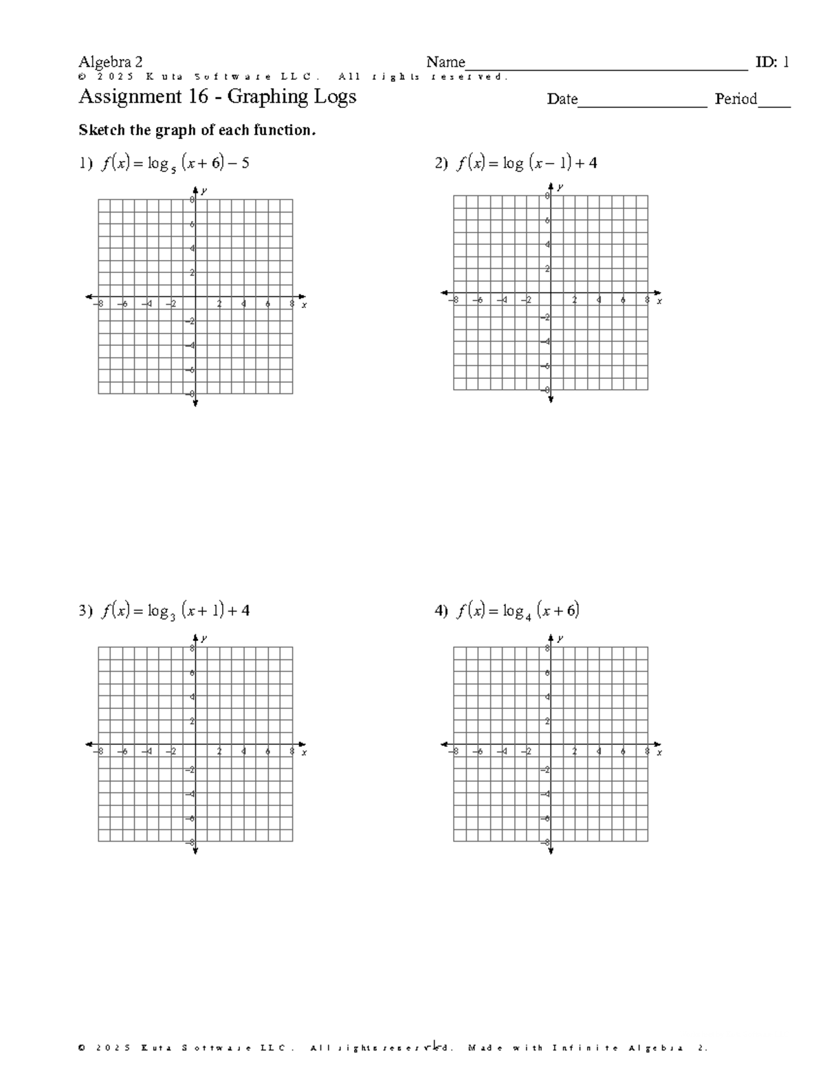 Algebra 2 Assignment 16: Graphing Logarithmic Functions - Studocu