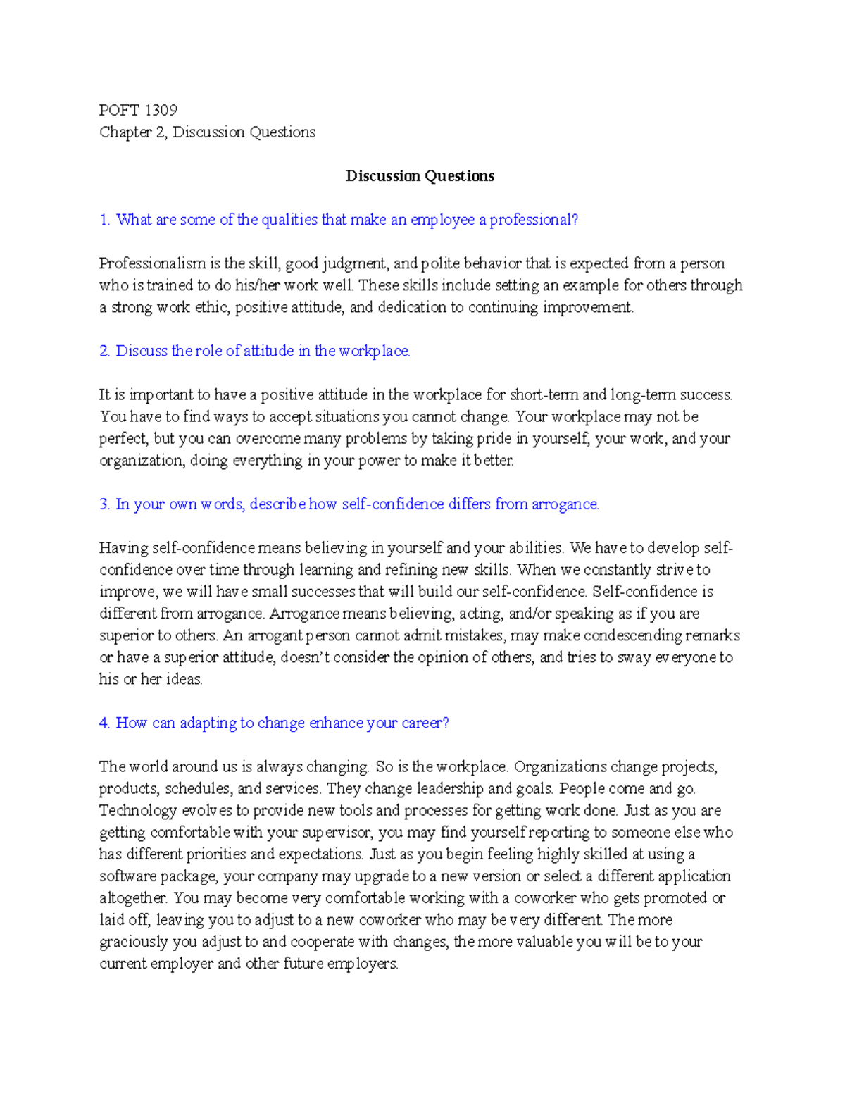 Chapter 2 - Discussion Questions - POFT 1309 Chapter 2, Discussion ...