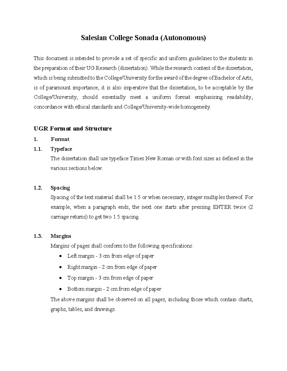 UGR Thesis Format Guidelines for BA at Salesian College - Studocu